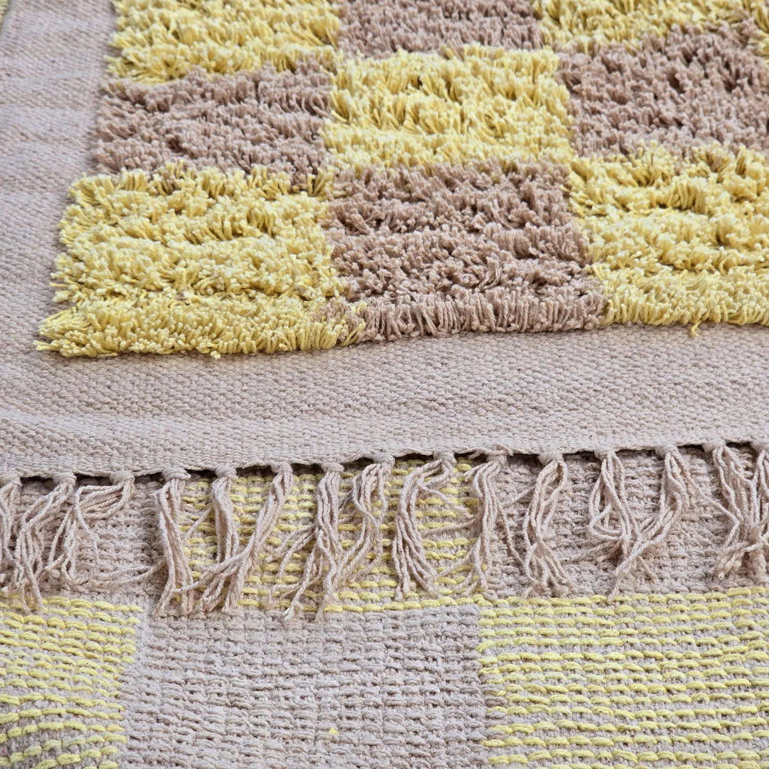 Hoogpolig vloerkleed - Elsey Natural Cotton Shaggy (geel/beige)