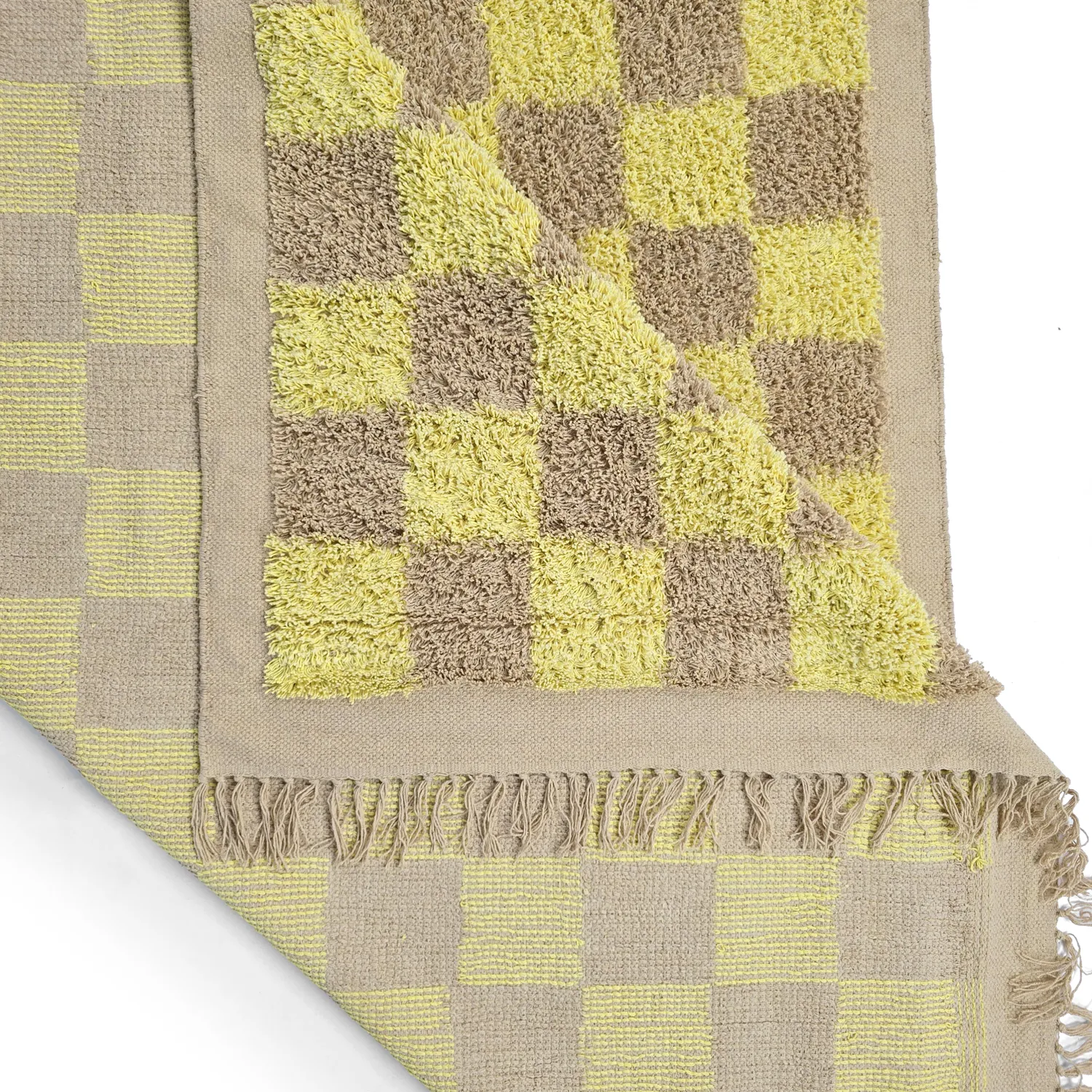 Hoogpolig vloerkleed - Elsey Natural Cotton Shaggy (geel/beige)