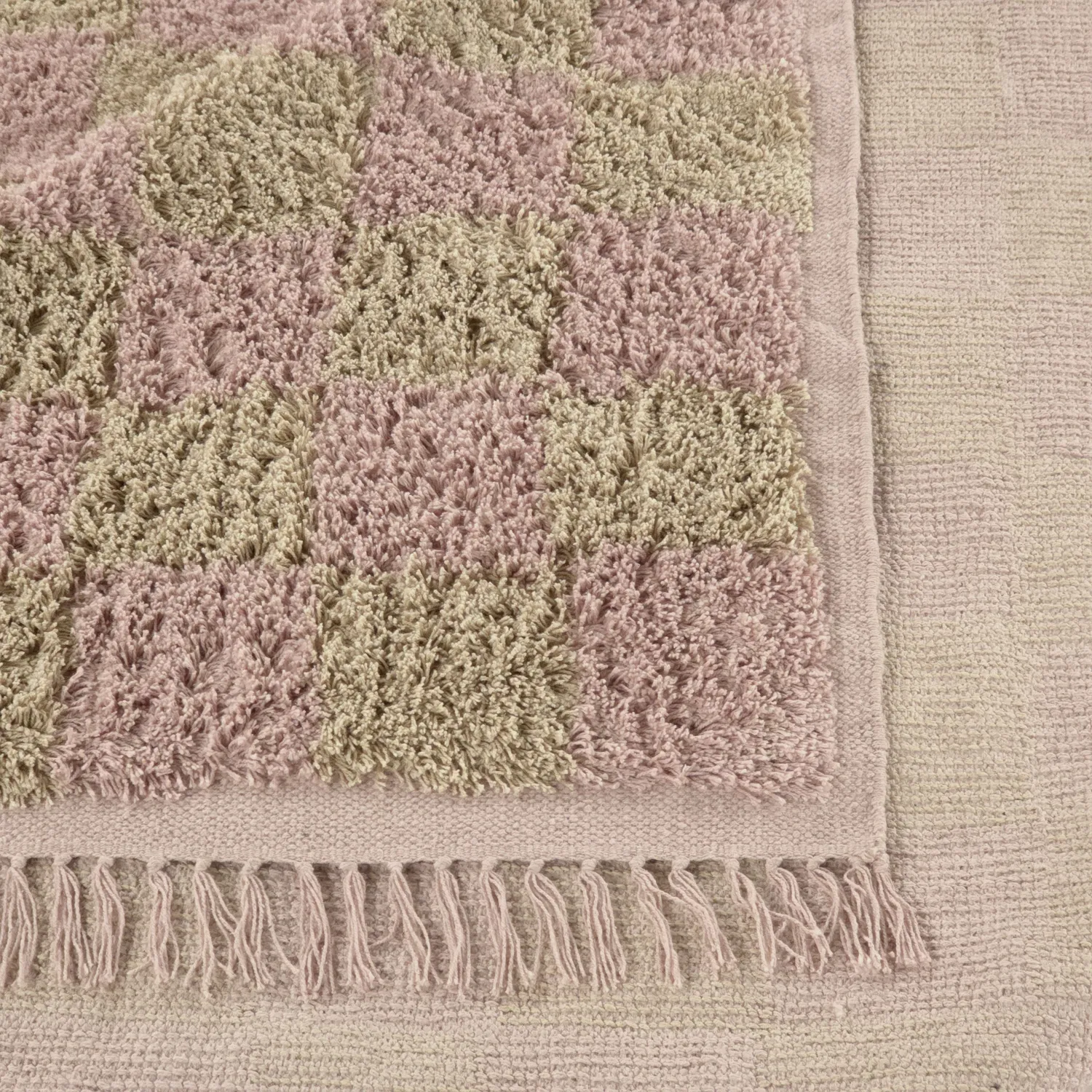 Hoogpolig vloerkleed - Elsey Natural Cotton Shaggy (roze/oranje)