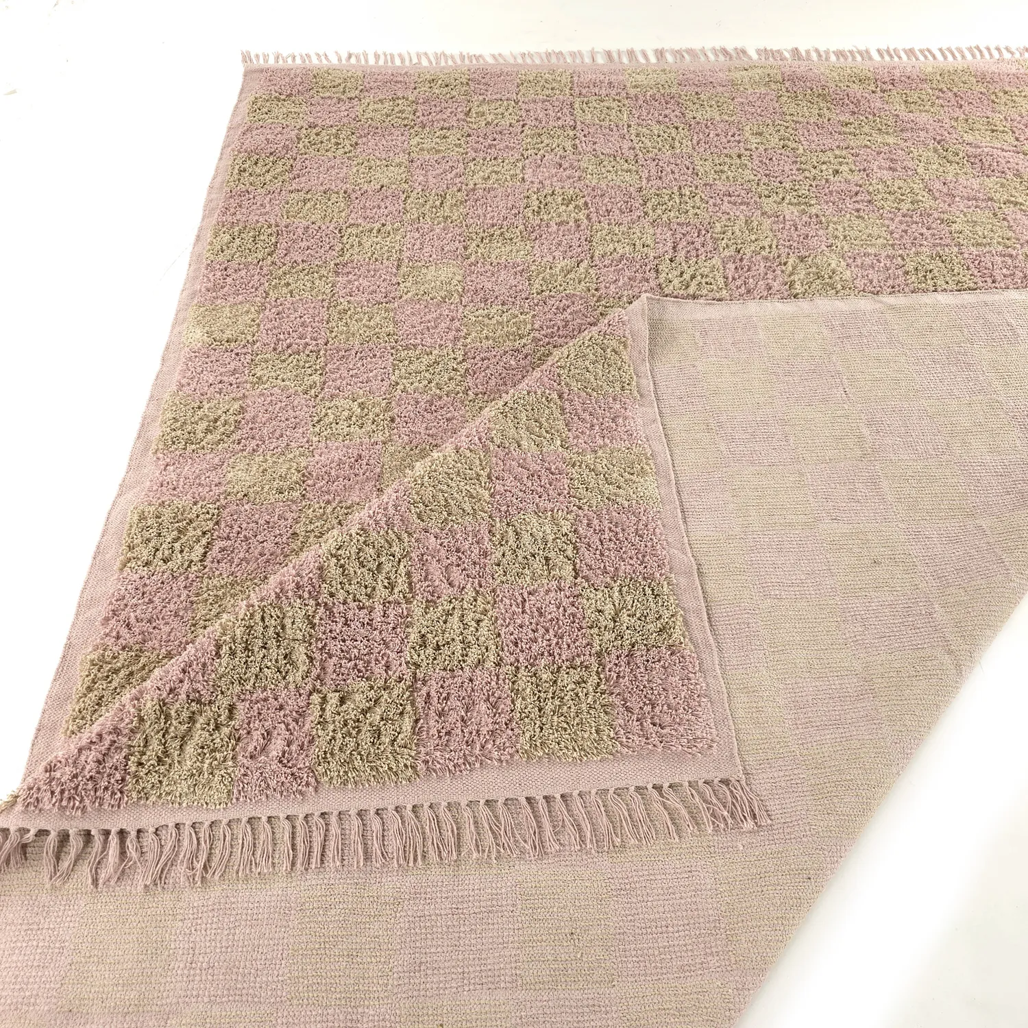 Hoogpolig vloerkleed - Elsey Natural Cotton Shaggy (roze/oranje)