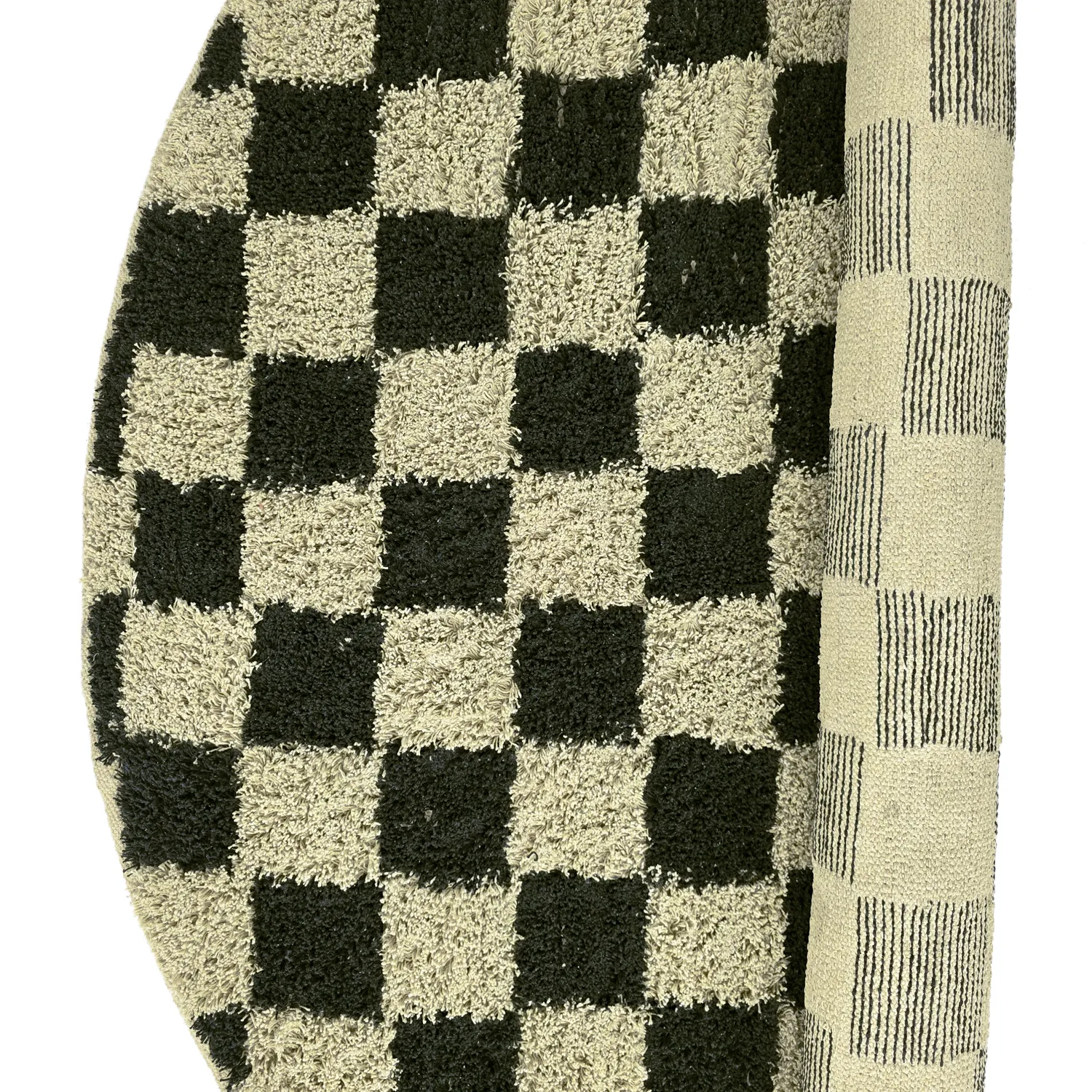 Ronde vloerkleden - Elsey Natural Cotton Shaggy (zwart/beige)