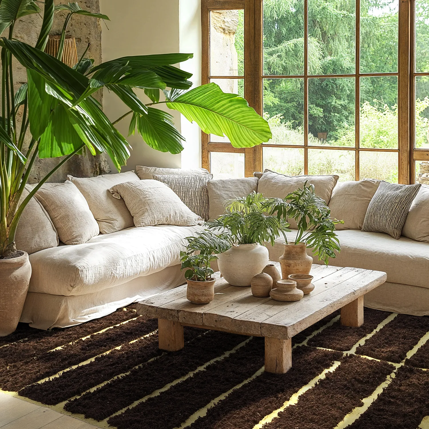 Hoogpolig vloerkleed - Ikara Natural Cotton Shaggy (bruin)