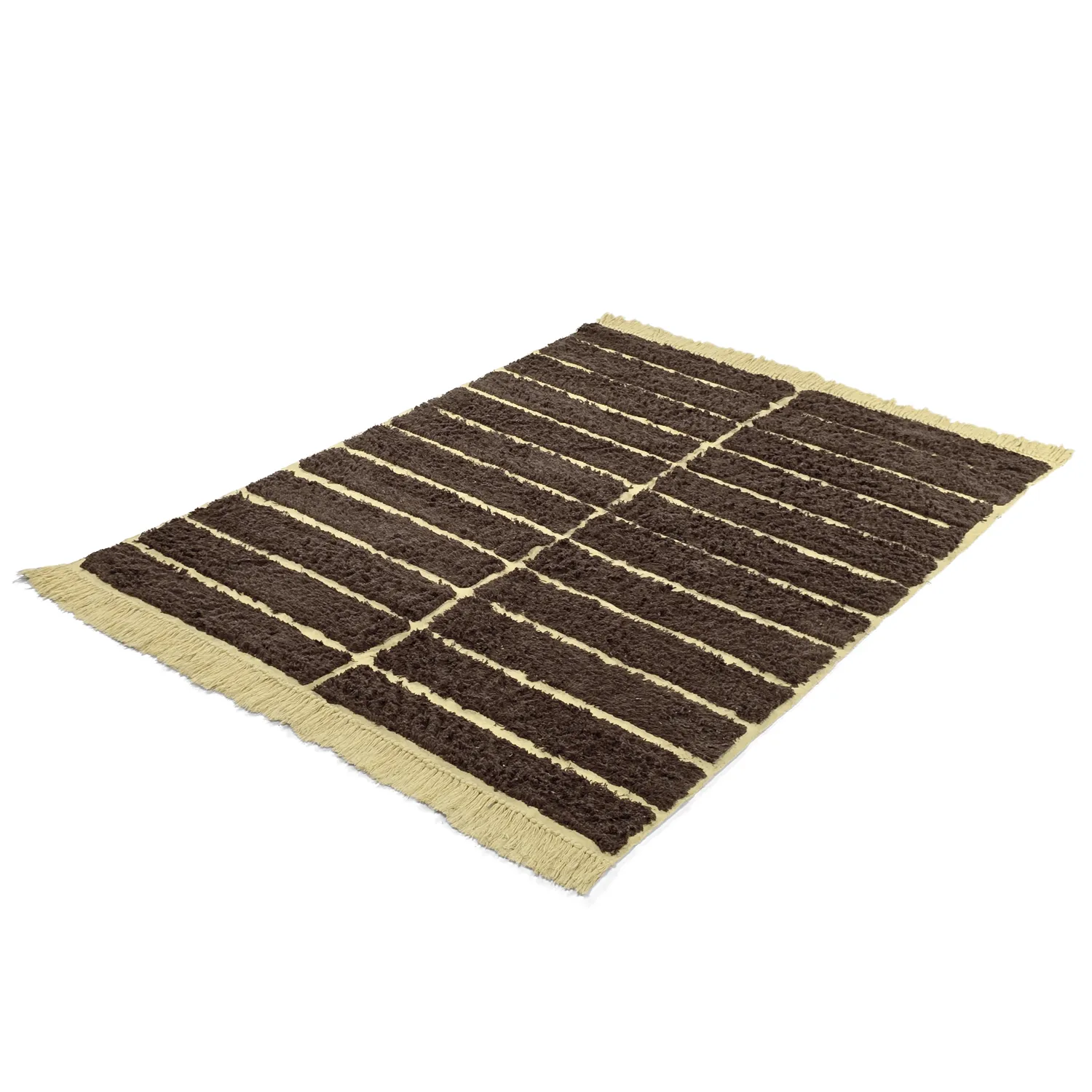 Hoogpolig vloerkleed - Ikara Natural Cotton Shaggy (bruin)