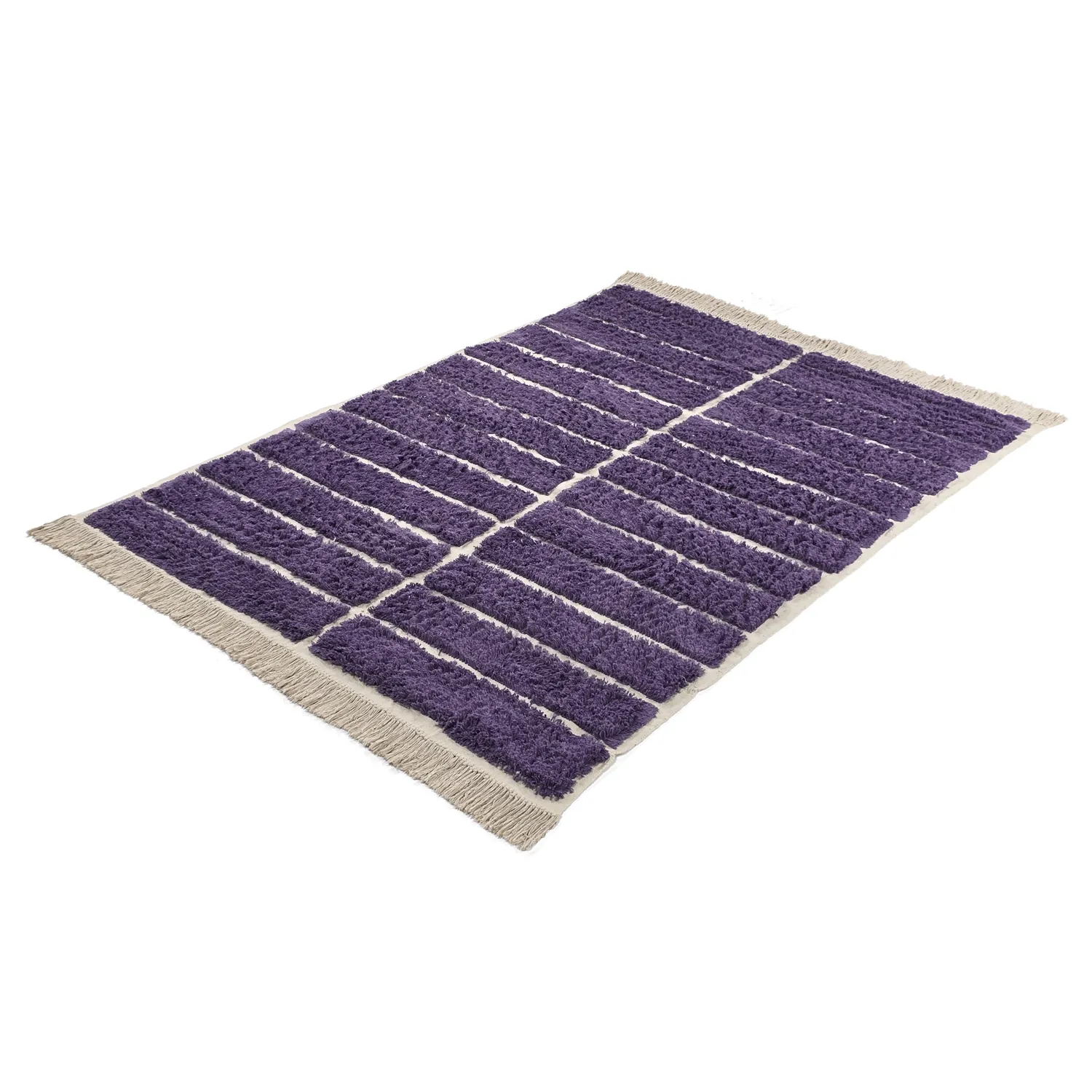 Hoogpolig vloerkleed - Ikara Natural Cotton Shaggy (paars)