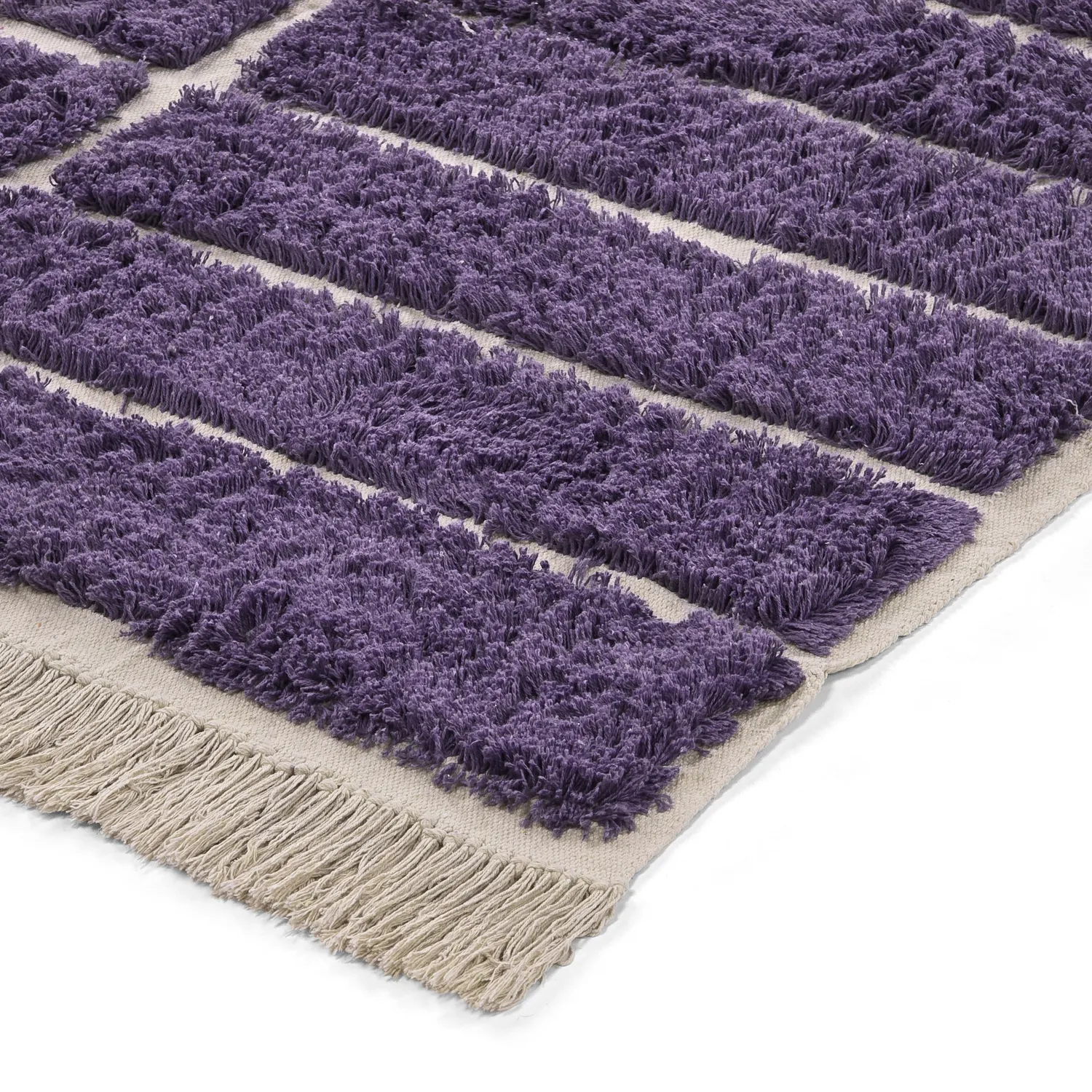 Hoogpolig vloerkleed - Ikara Natural Cotton Shaggy (paars)