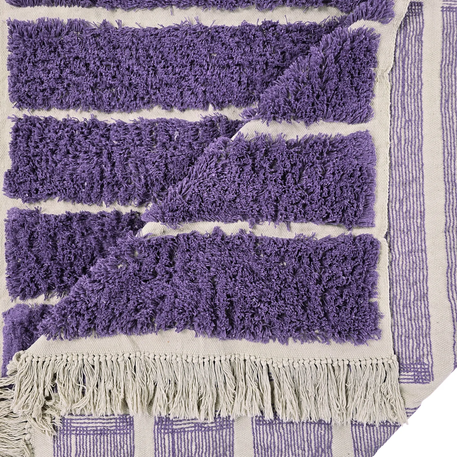 Hoogpolig vloerkleed - Ikara Natural Cotton Shaggy (paars)