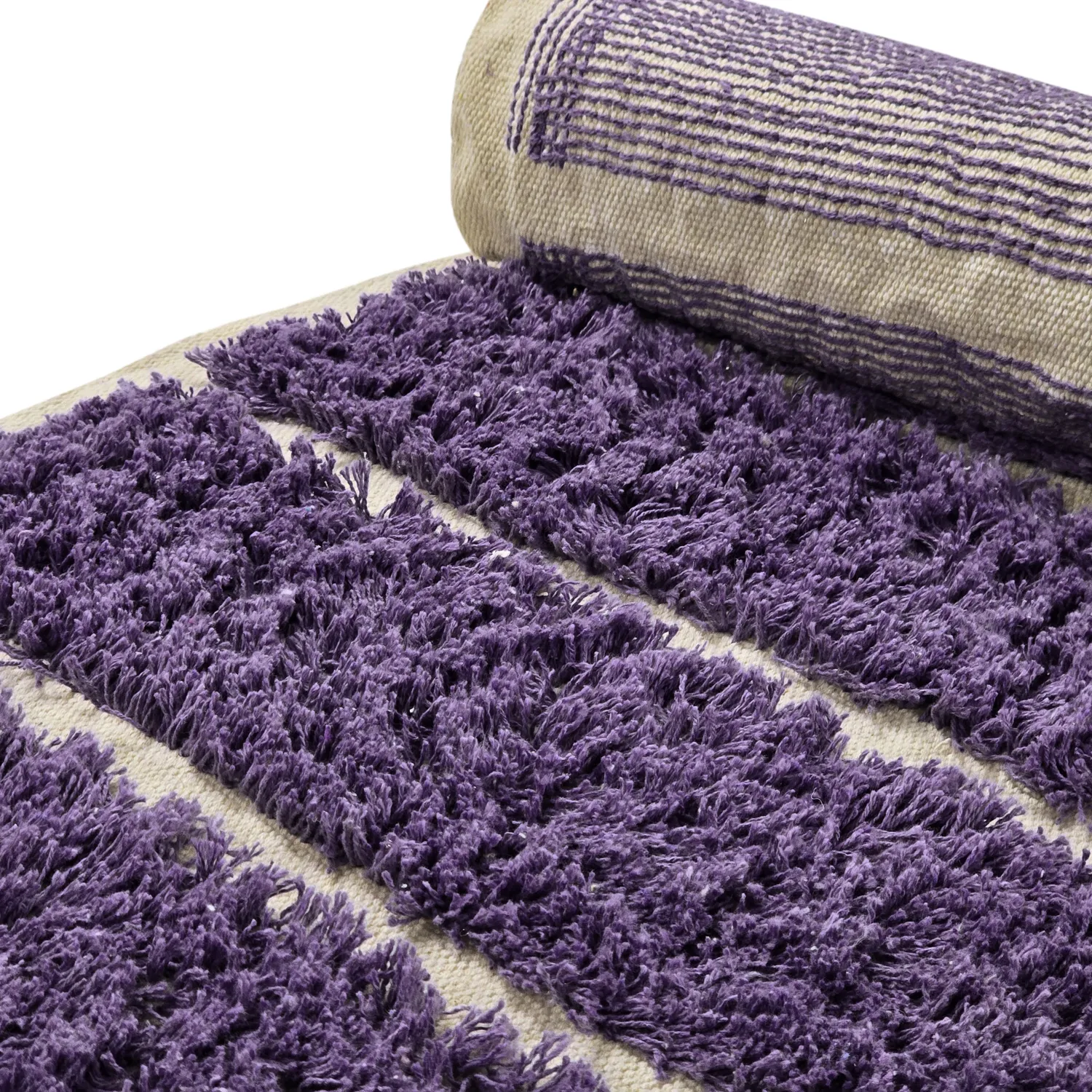 Hoogpolig vloerkleed - Ikara Natural Cotton Shaggy (paars)