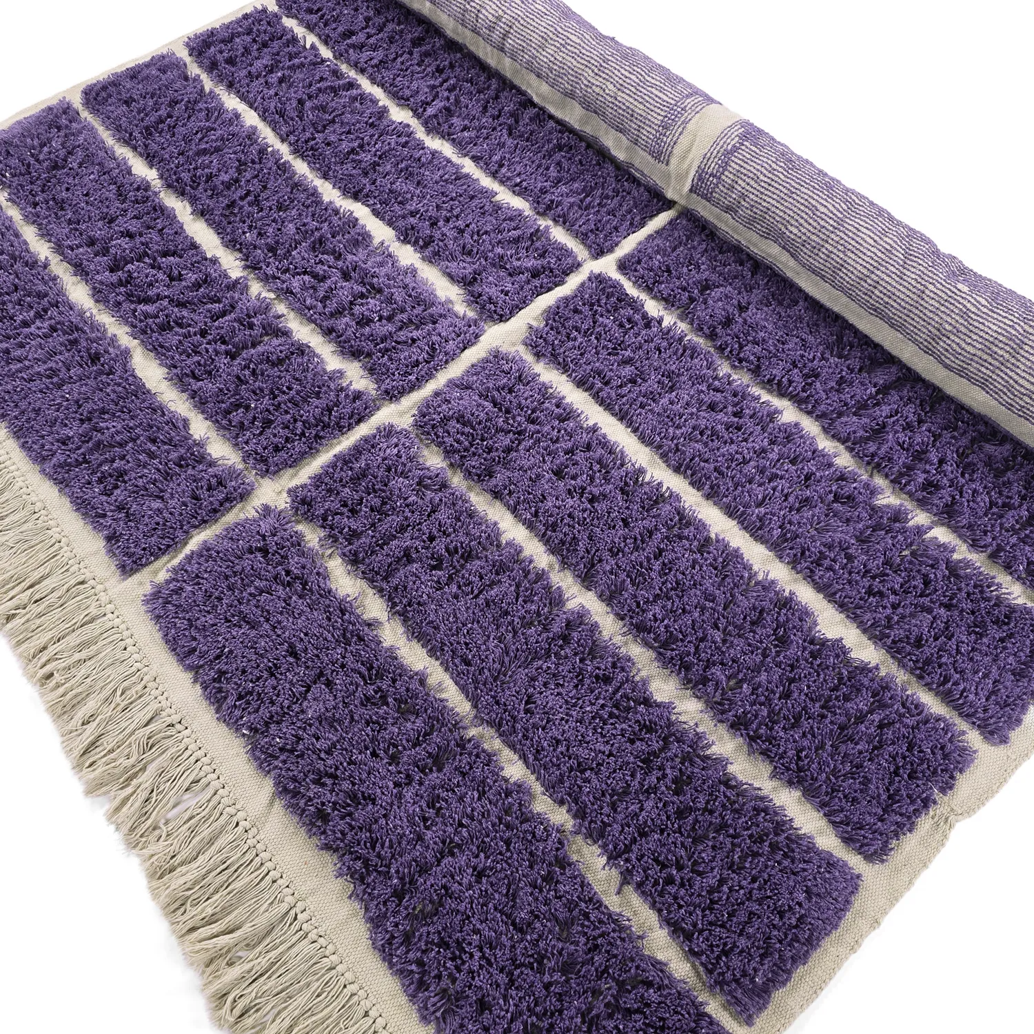 Hoogpolig vloerkleed - Ikara Natural Cotton Shaggy (paars)