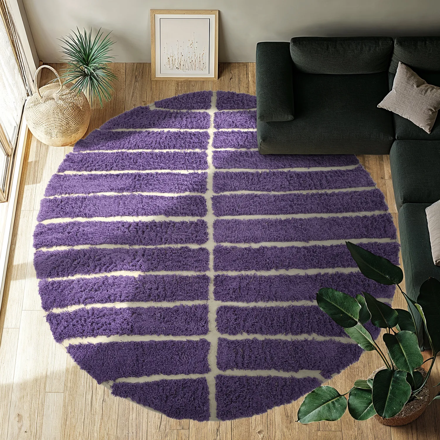 Rond vloerkleed - Ikara Natural Cotton Shaggy (paars)