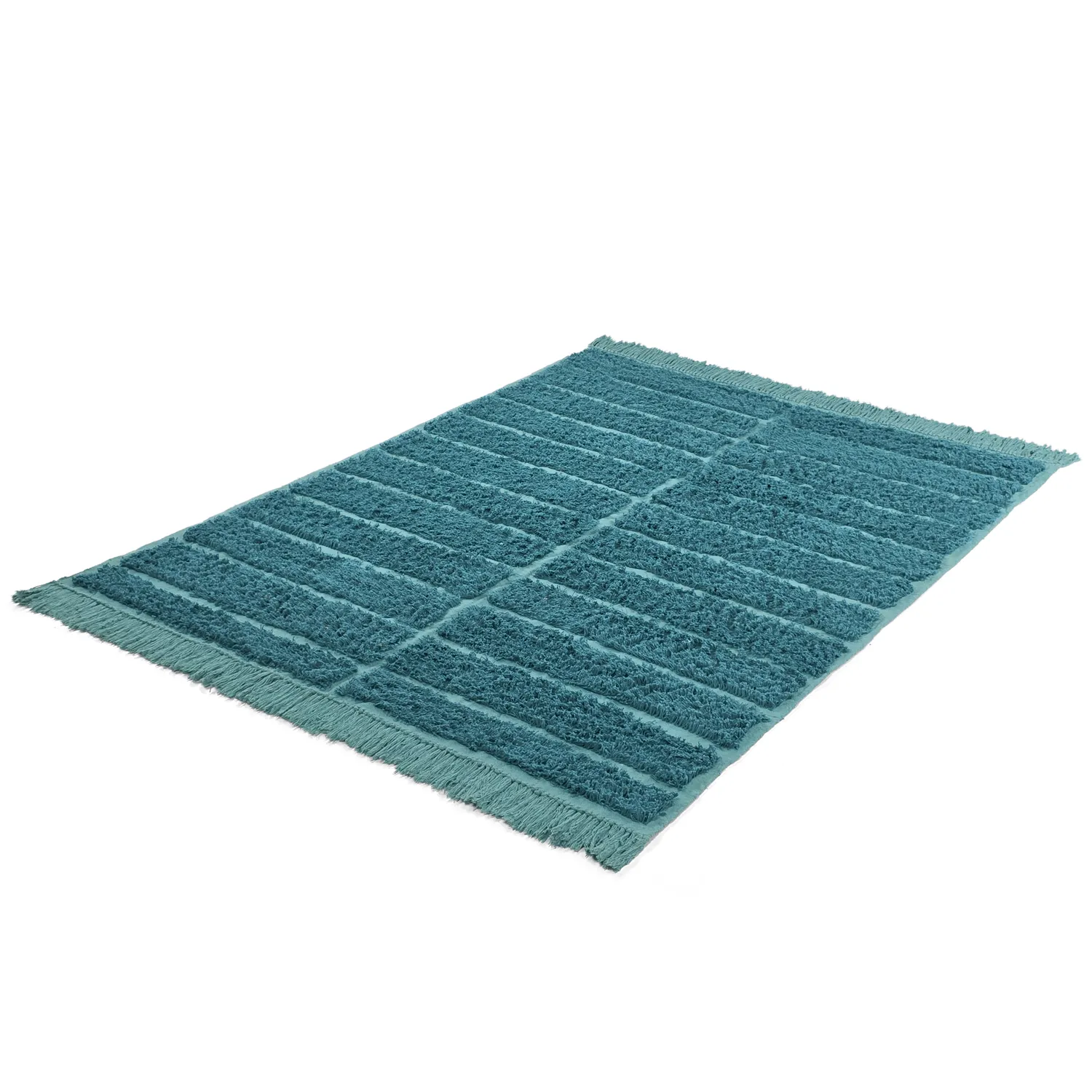 Hoogpolig vloerkleed - Ikara Natural Cotton Shaggy (turkoois)