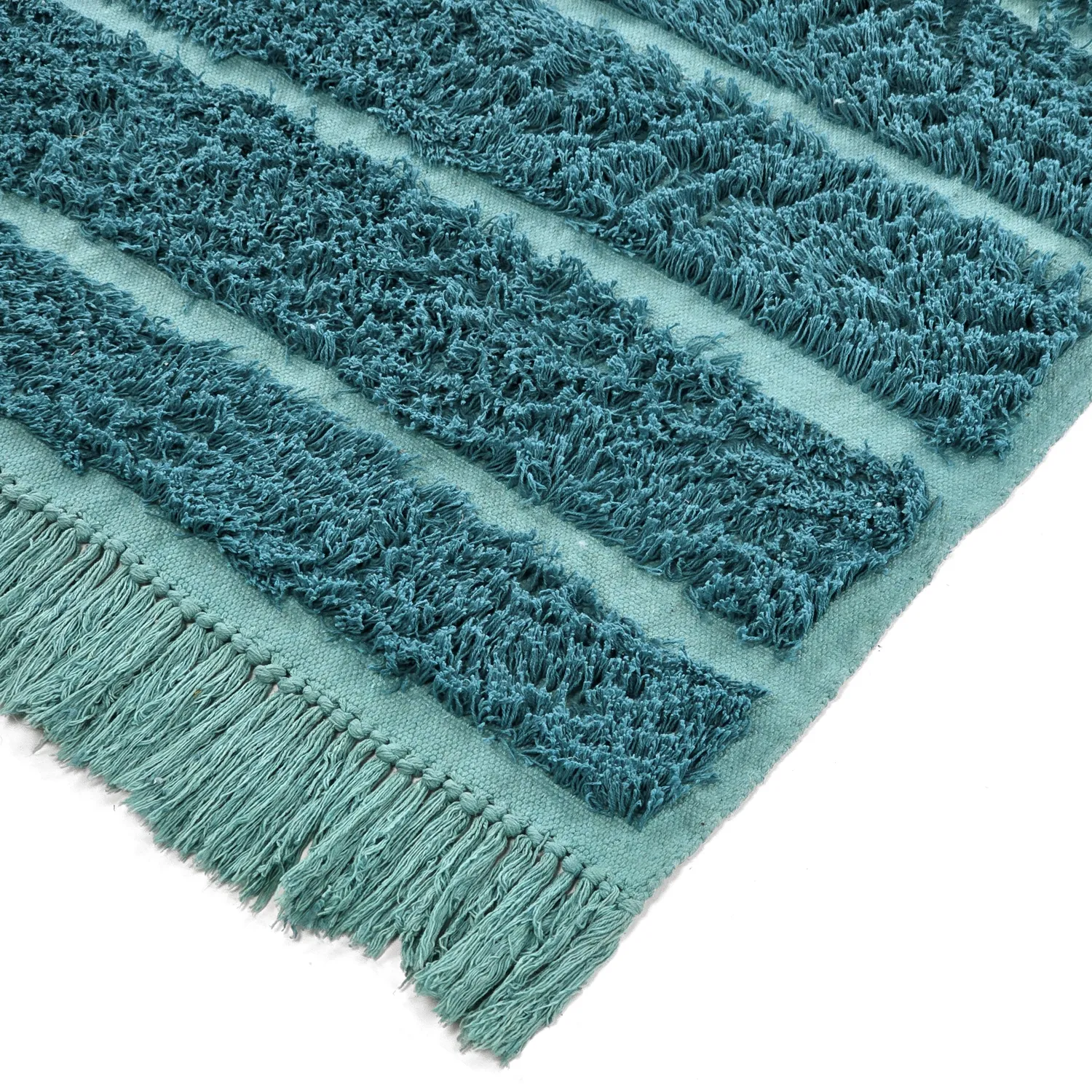 Hoogpolig vloerkleed - Ikara Natural Cotton Shaggy (turkoois)