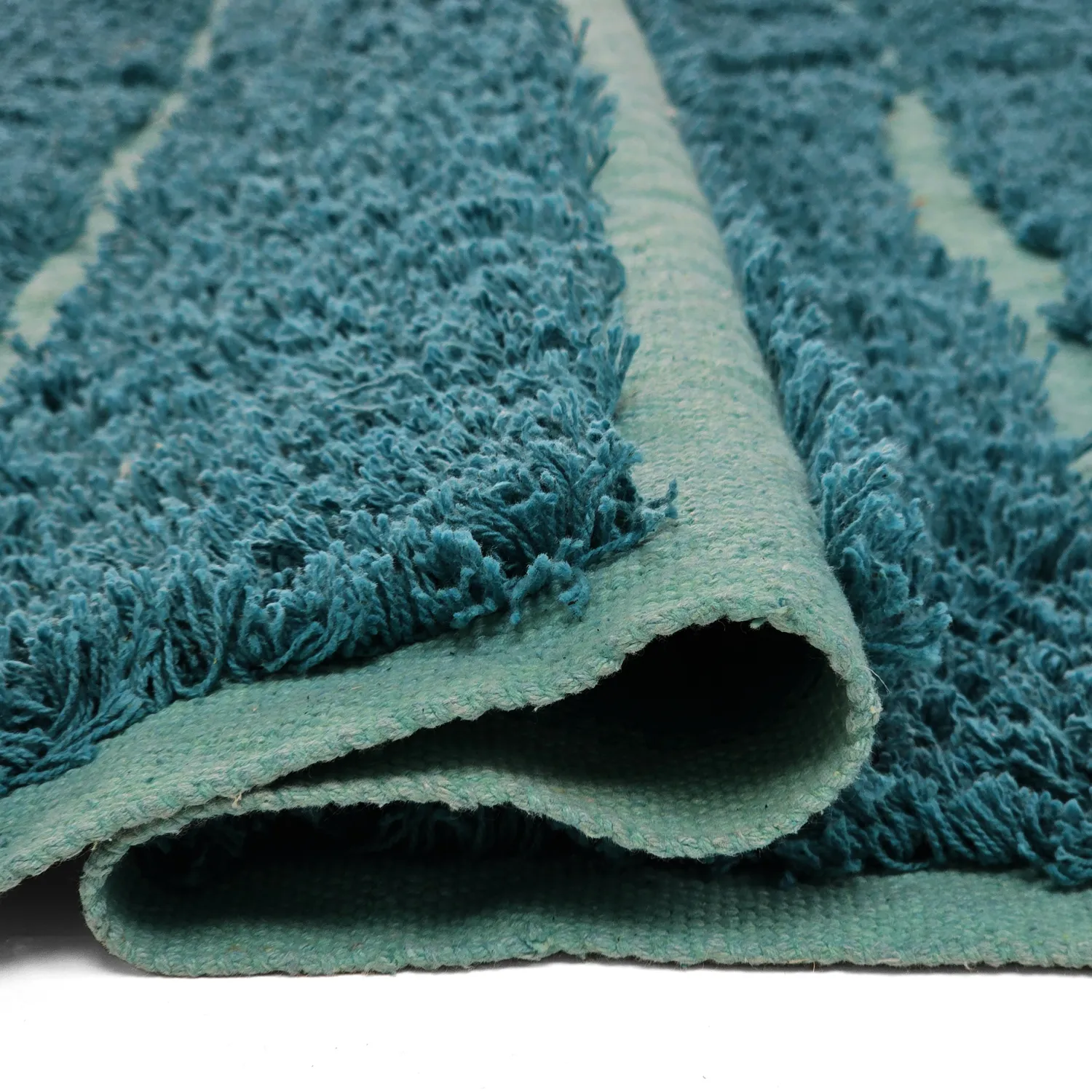 Hoogpolig vloerkleed - Ikara Natural Cotton Shaggy (turkoois)