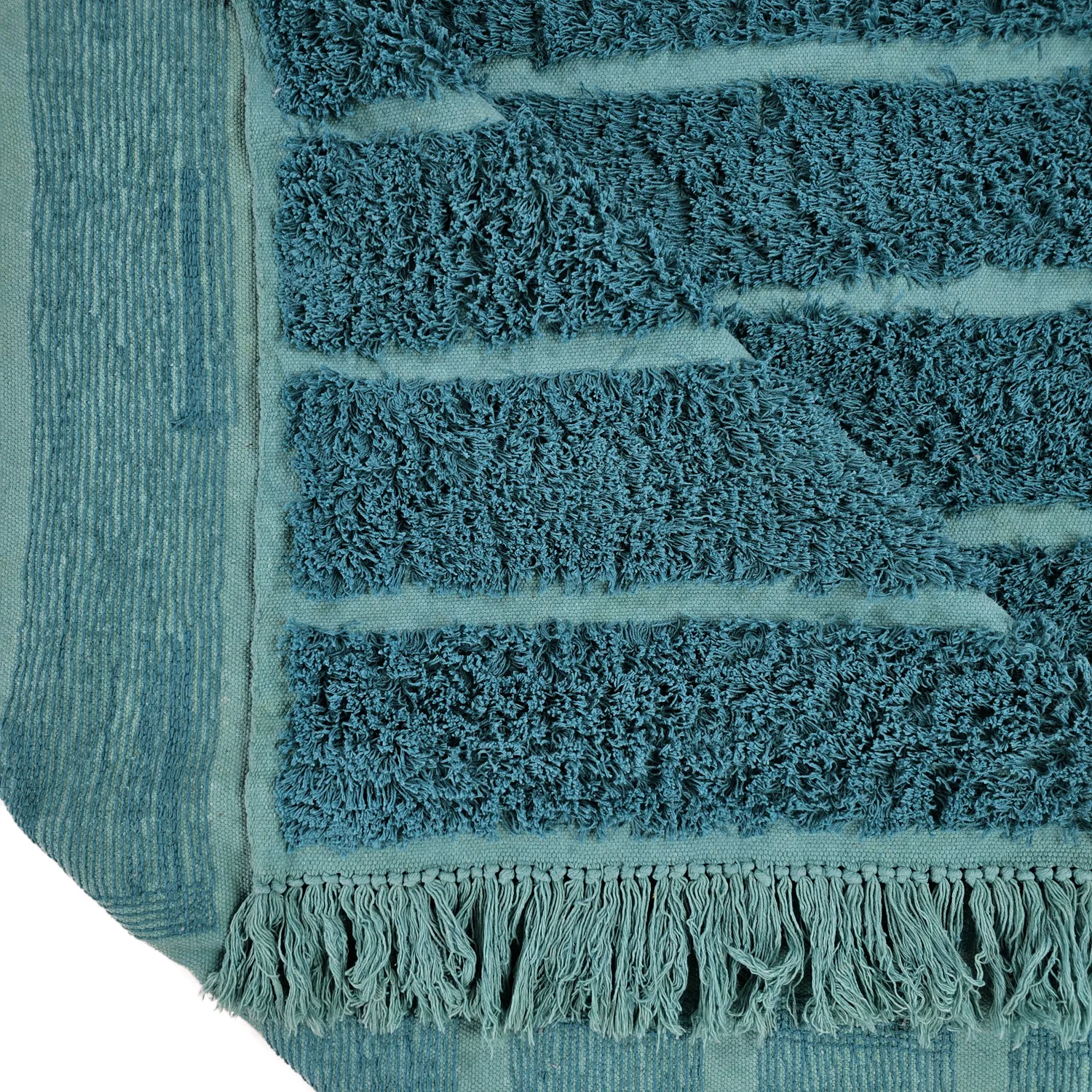 Hoogpolig vloerkleed - Ikara Natural Cotton Shaggy (turkoois)