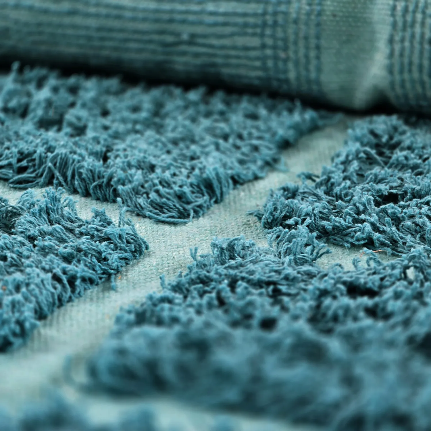 Hoogpolig vloerkleed - Ikara Natural Cotton Shaggy (turkoois)