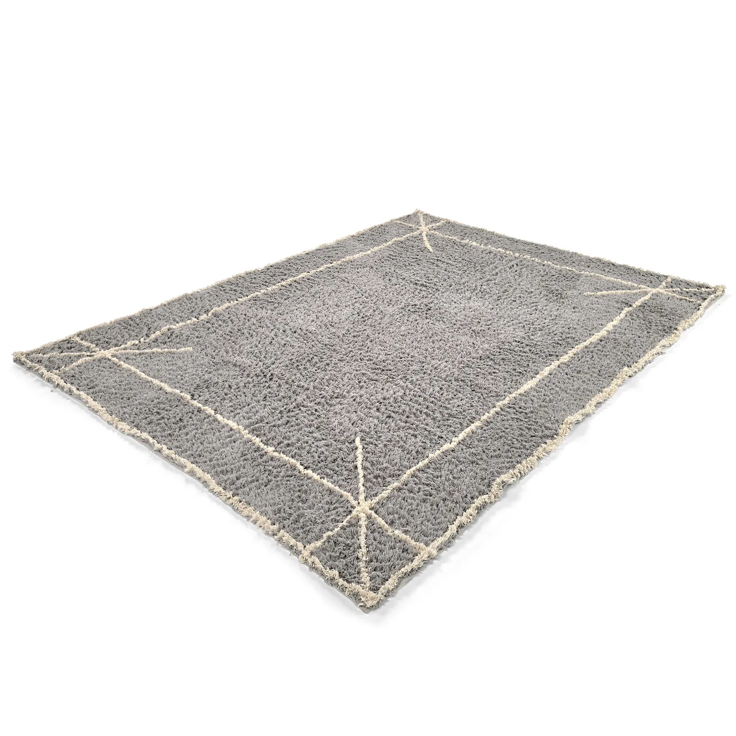 Hoogpolig vloerkleed - Kairi Natural Cotton Shaggy (grijs/beige)