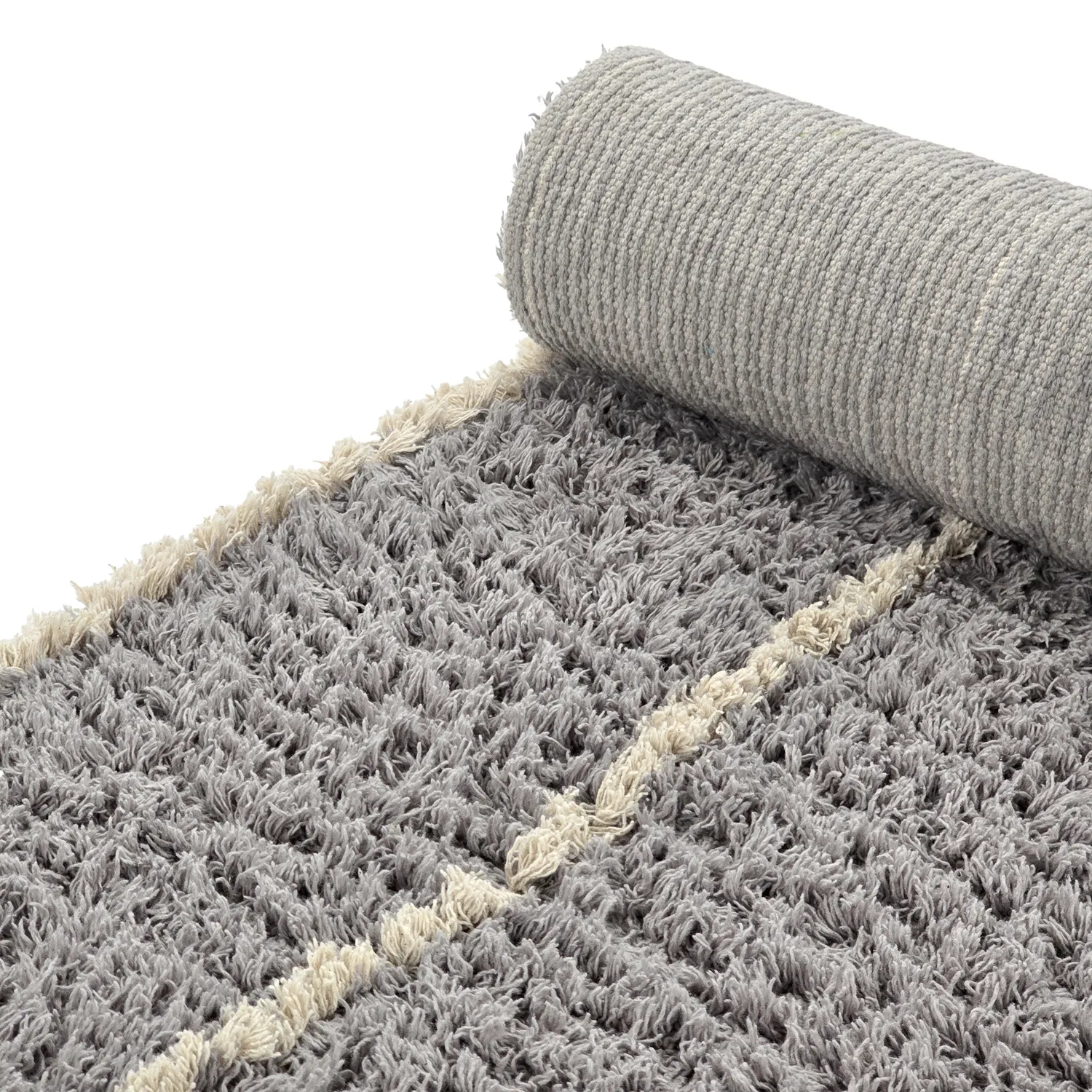 Hoogpolig vloerkleed - Kairi Natural Cotton Shaggy (grijs/beige)