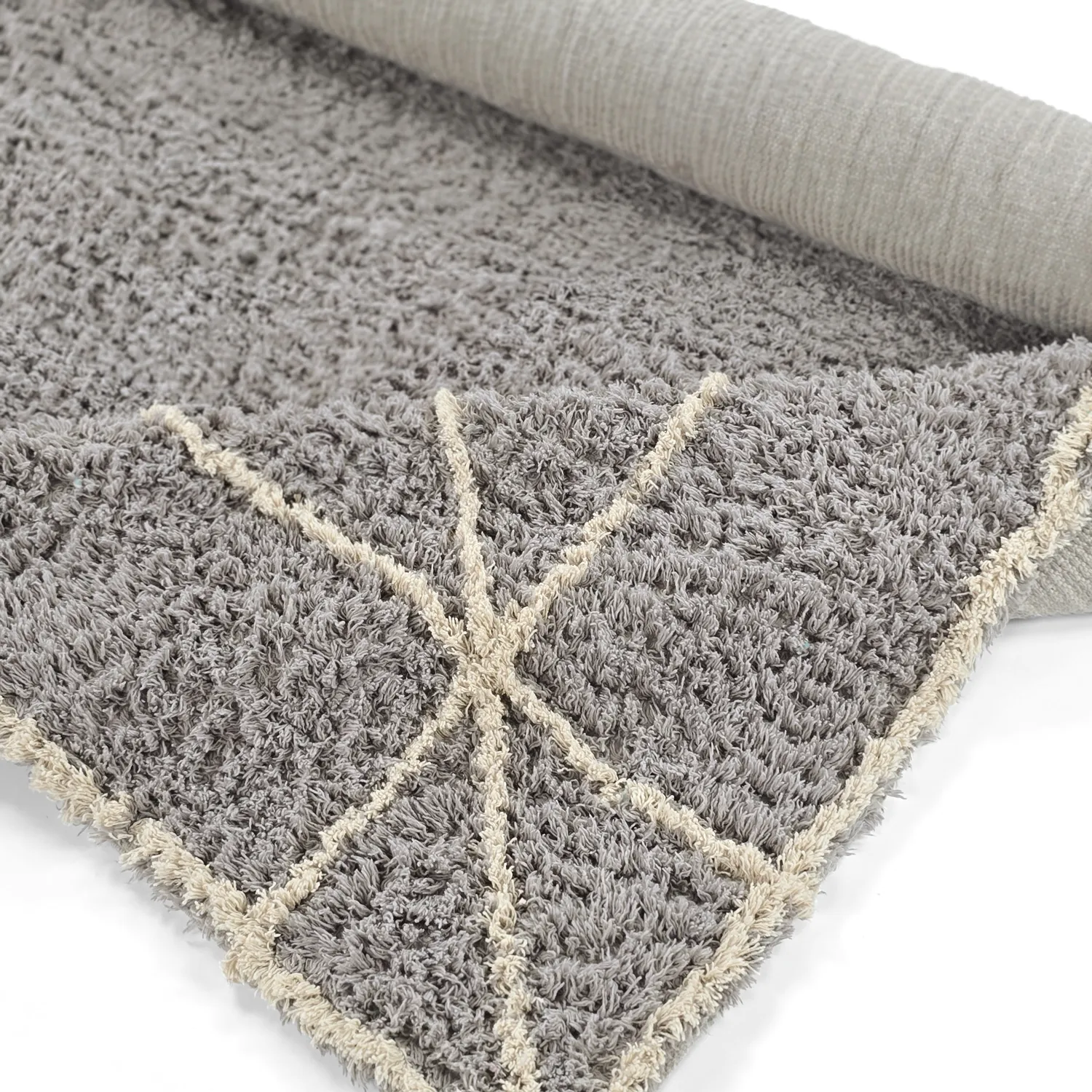 Hoogpolig vloerkleed - Kairi Natural Cotton Shaggy (grijs/beige)