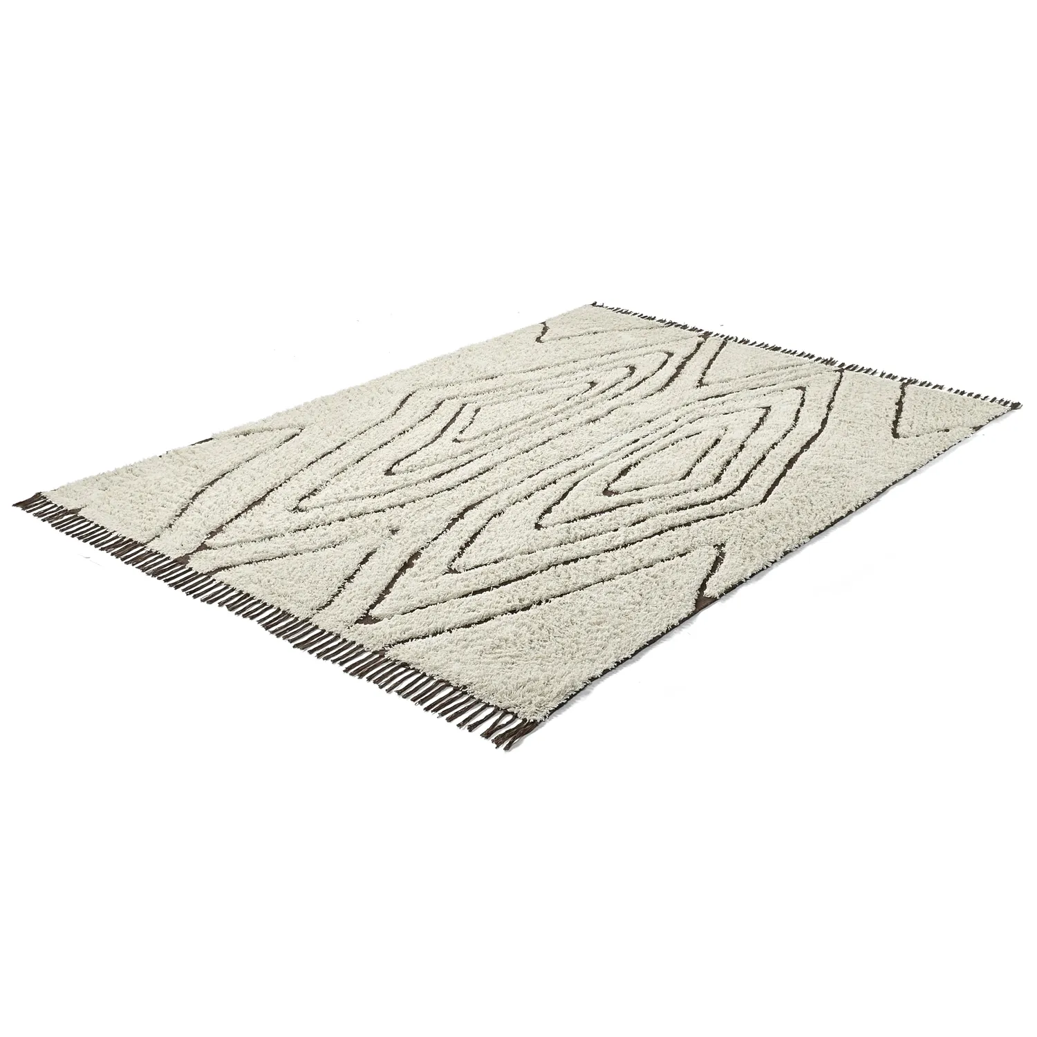 Hoogpolig vloerkleed - Kindon Natural Cotton Shaggy (gebroken wit/bruin)