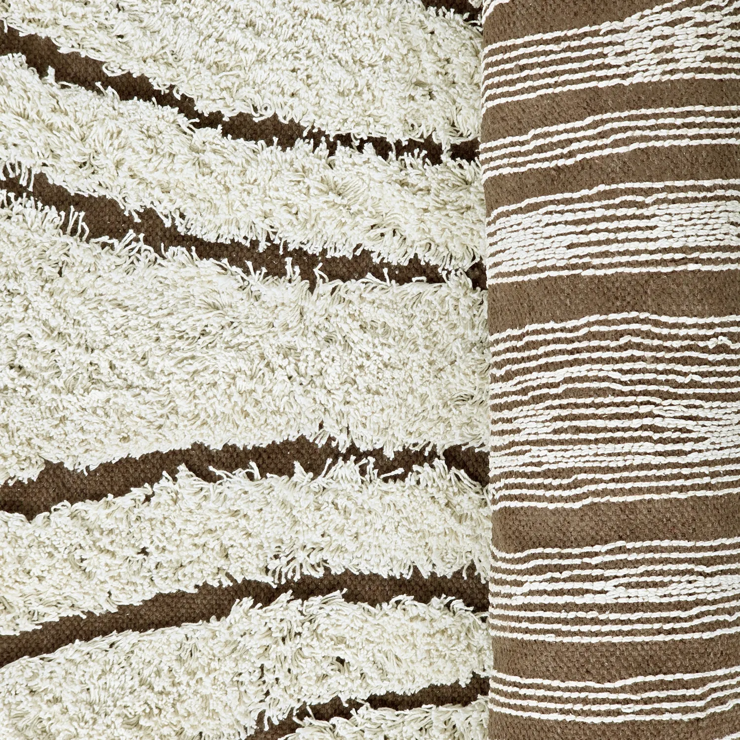 Hoogpolig vloerkleed - Kindon Natural Cotton Shaggy (gebroken wit/bruin)