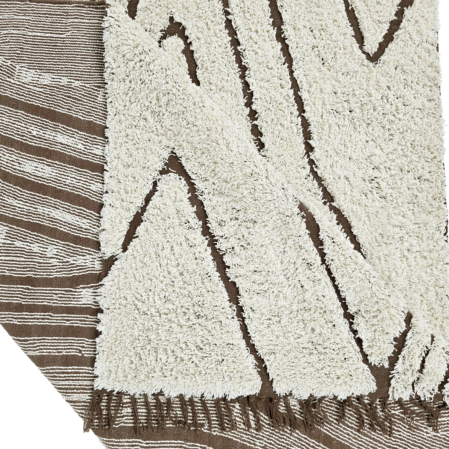 Hoogpolig vloerkleed - Kindon Natural Cotton Shaggy (gebroken wit/bruin)