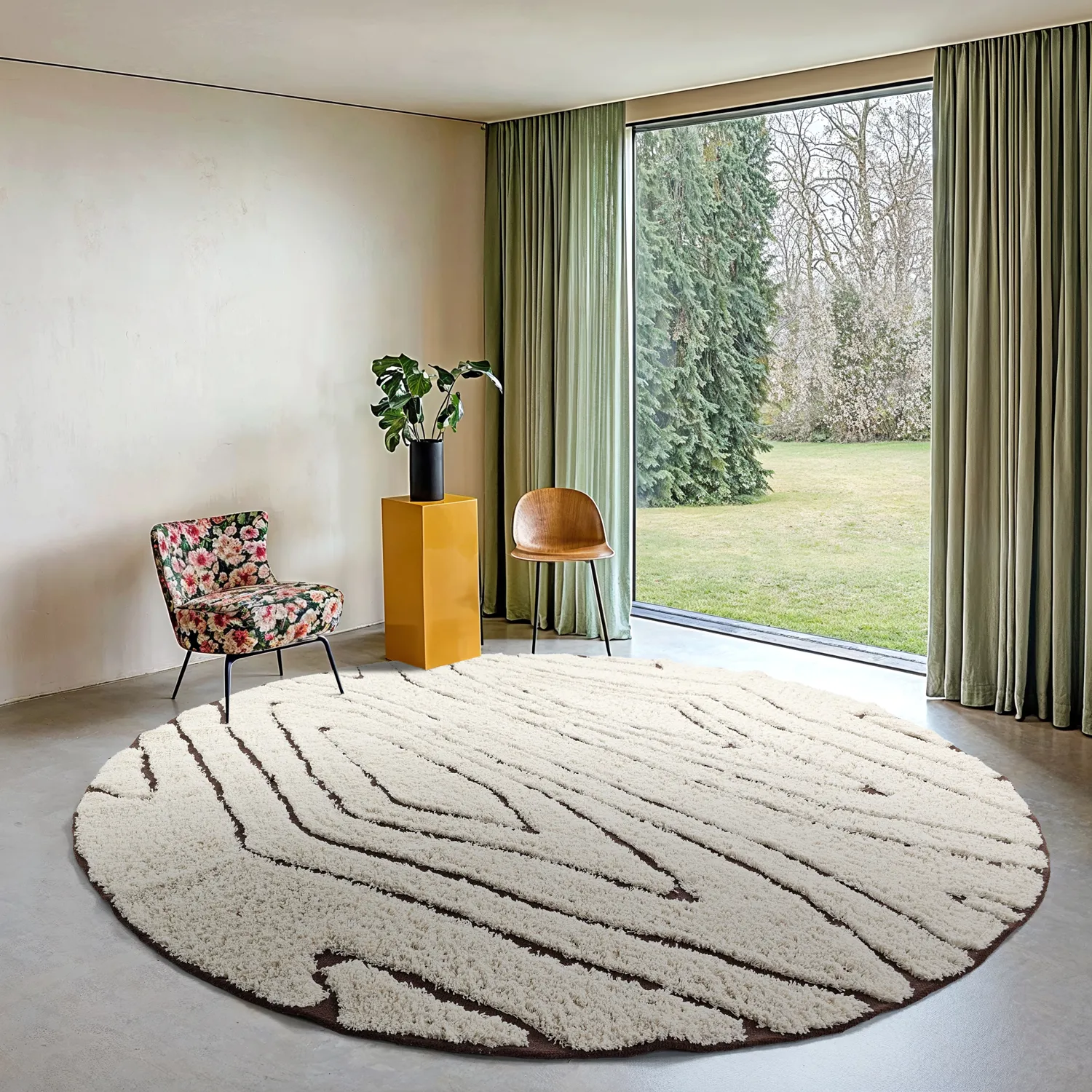 Ronde vloerkleden - Kindon Natural Cotton Shaggy (gebroken wit/bruin)