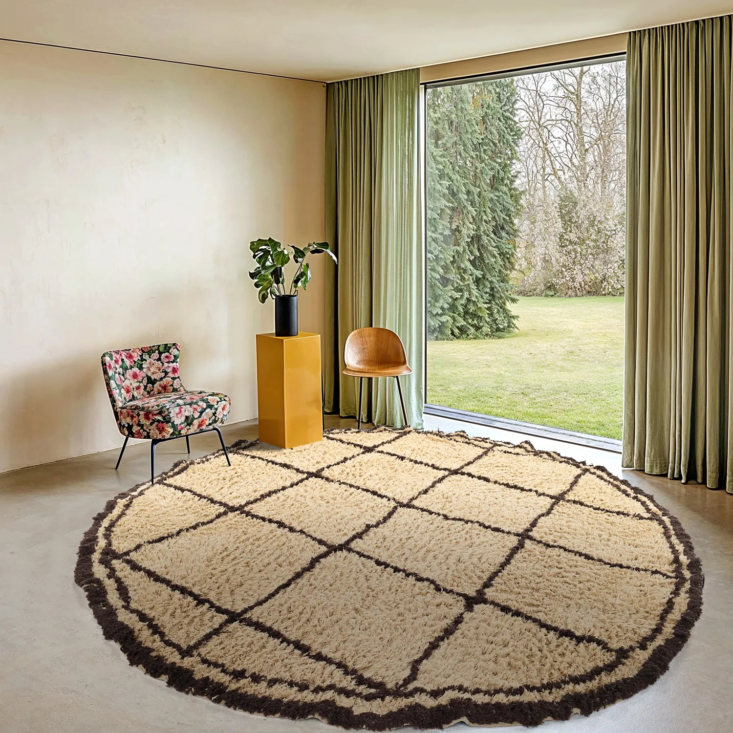 Rond vloerkleed - Lana Natural Cotton Shaggy (beige/bruin)