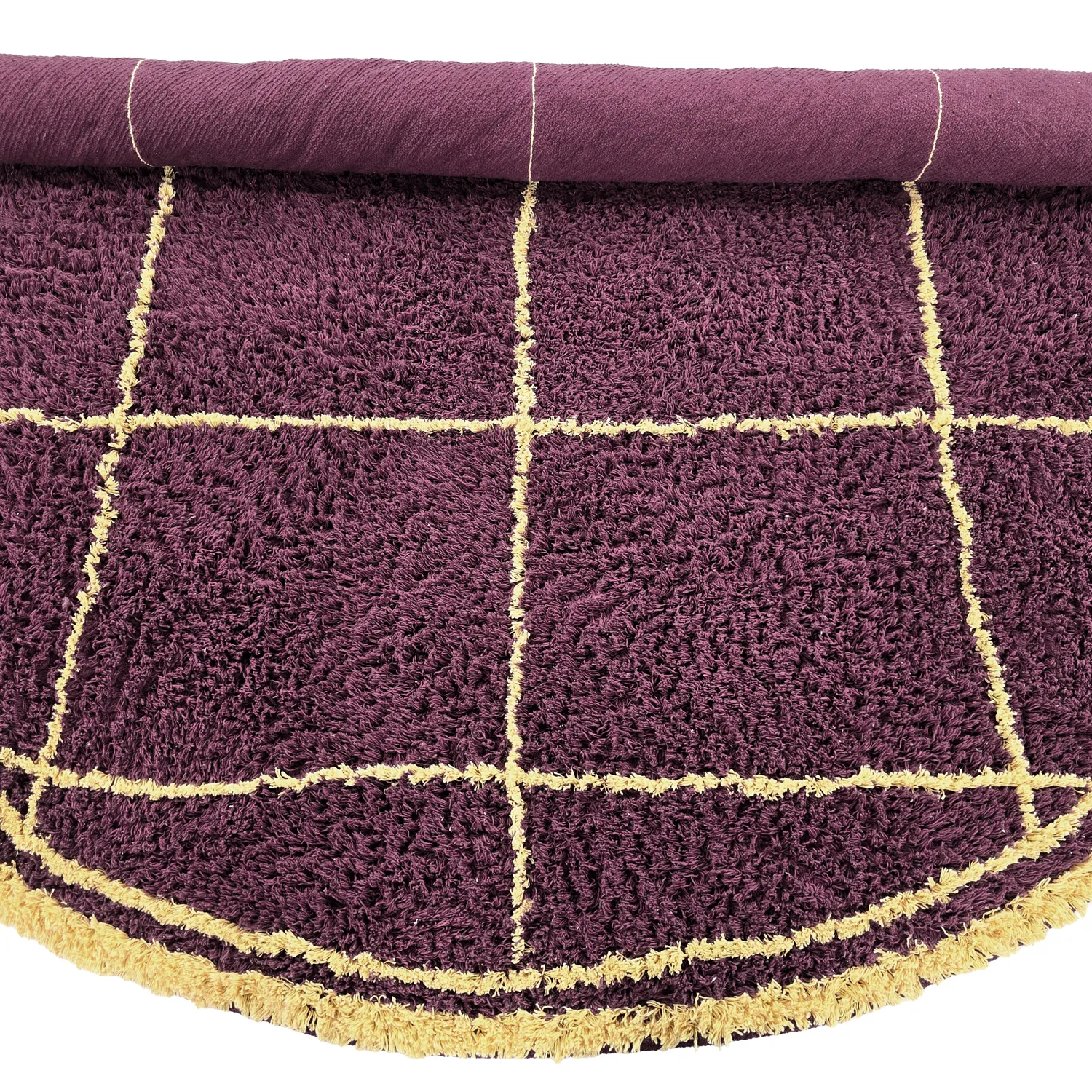 Rond vloerkleed - Lana Natural Cotton Shaggy (bordeaux/geel)