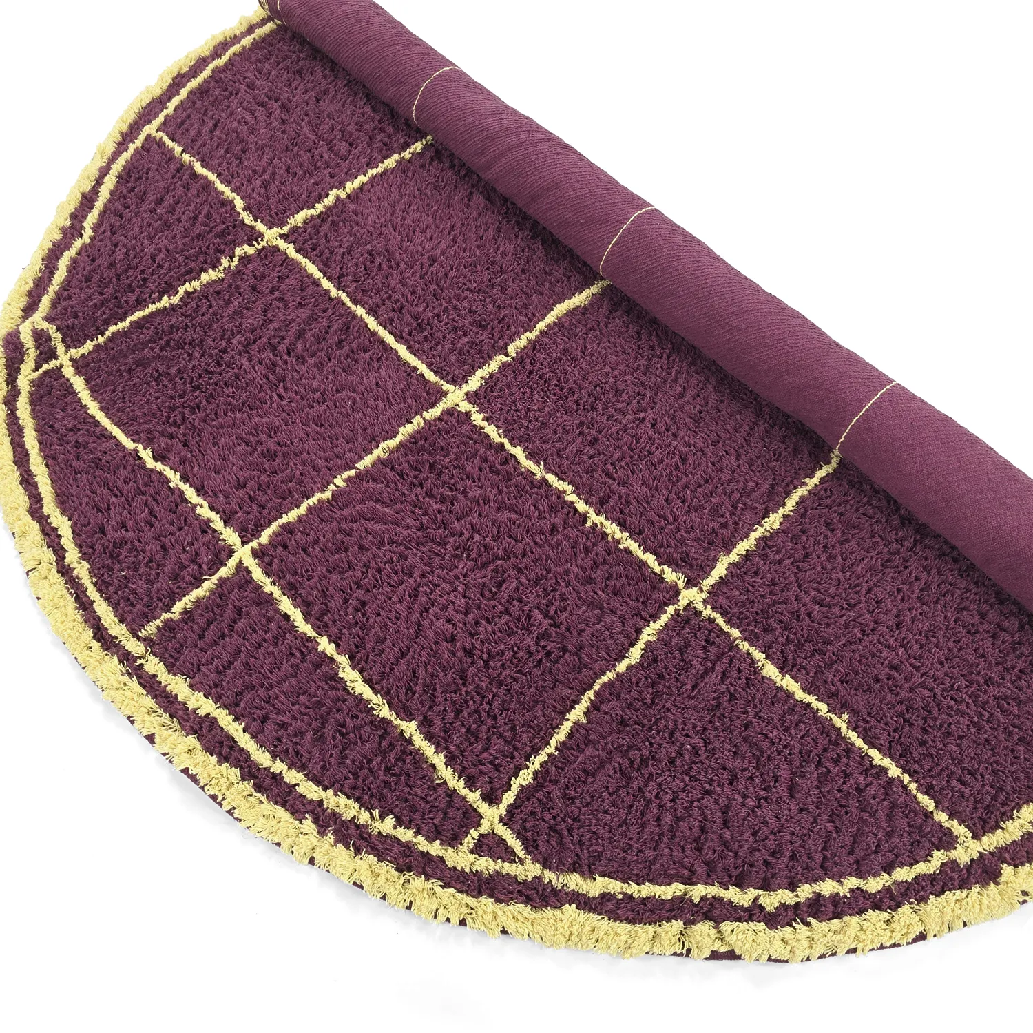 Rond vloerkleed - Lana Natural Cotton Shaggy (bordeaux/geel)