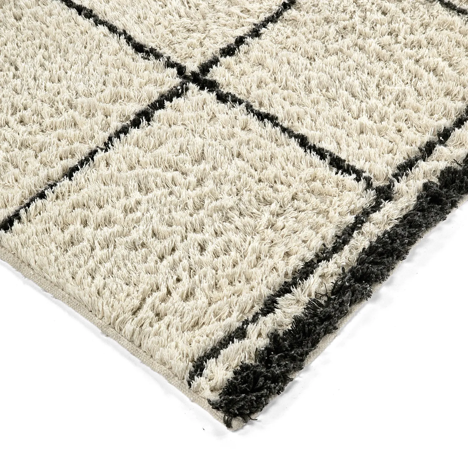 Hoogpolig vloerkleed - Lana Natural Cotton Shaggy (crème/donkergrijs)