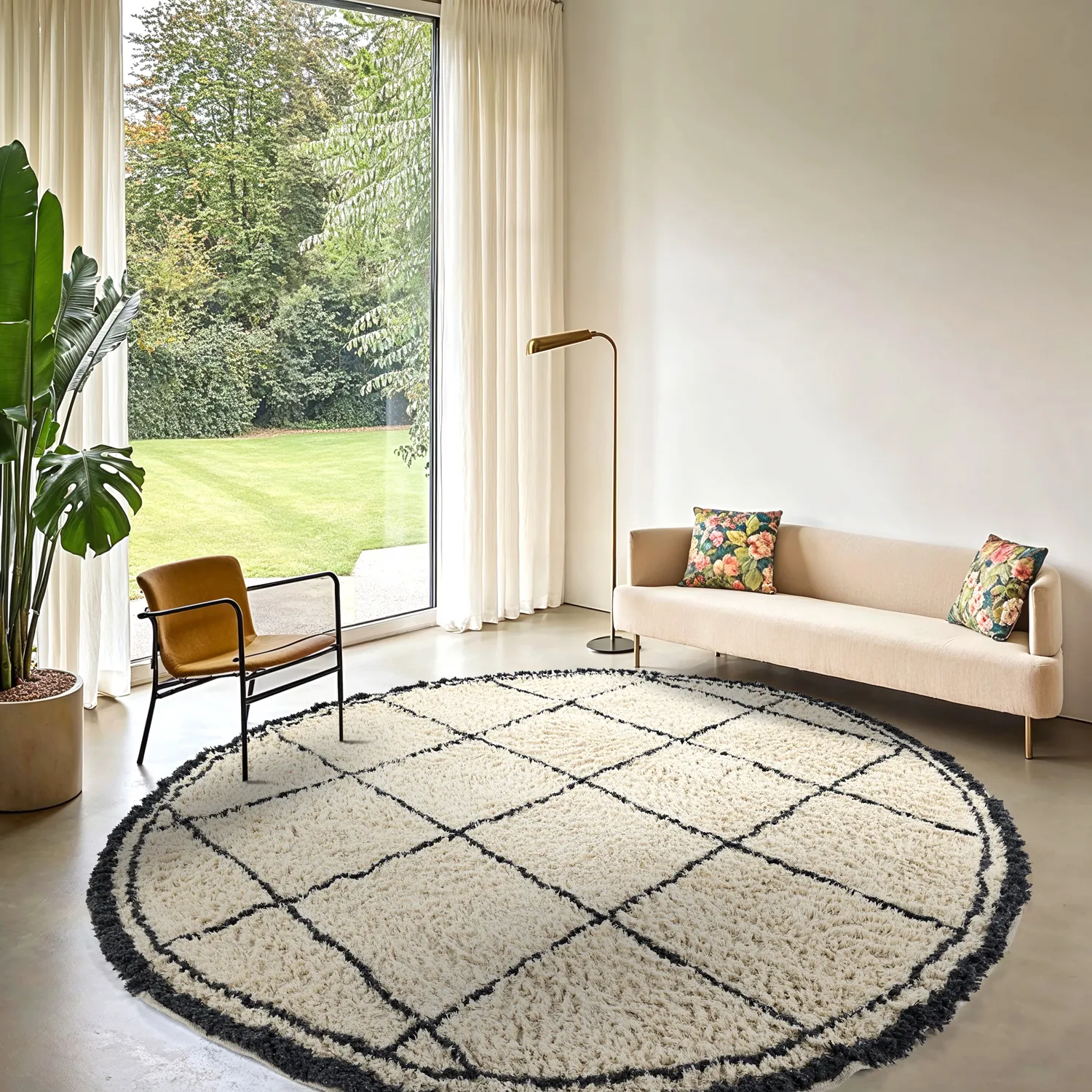 Rond vloerkleed - Lana Natural Cotton Shaggy (crème/donkergrijs)