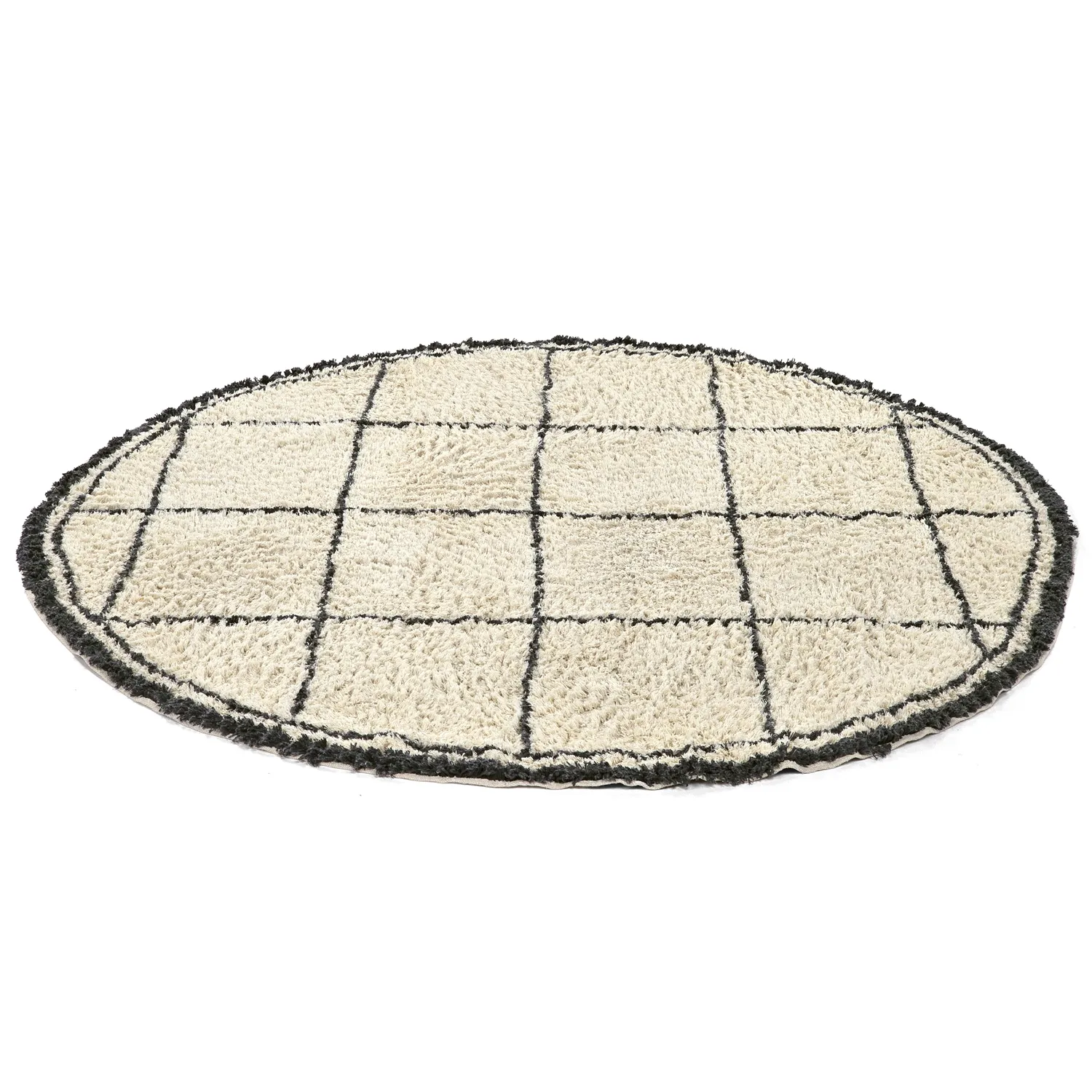 Rond vloerkleed - Lana Natural Cotton Shaggy (crème/donkergrijs)