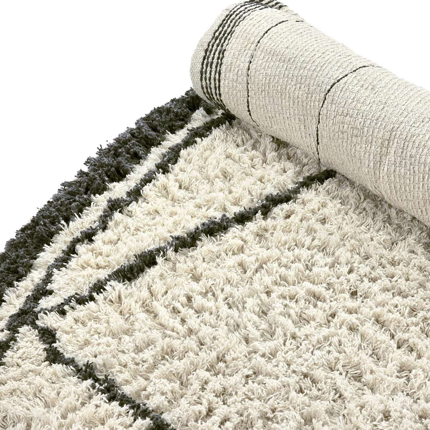 Rond vloerkleed - Lana Natural Cotton Shaggy (crème/donkergrijs)