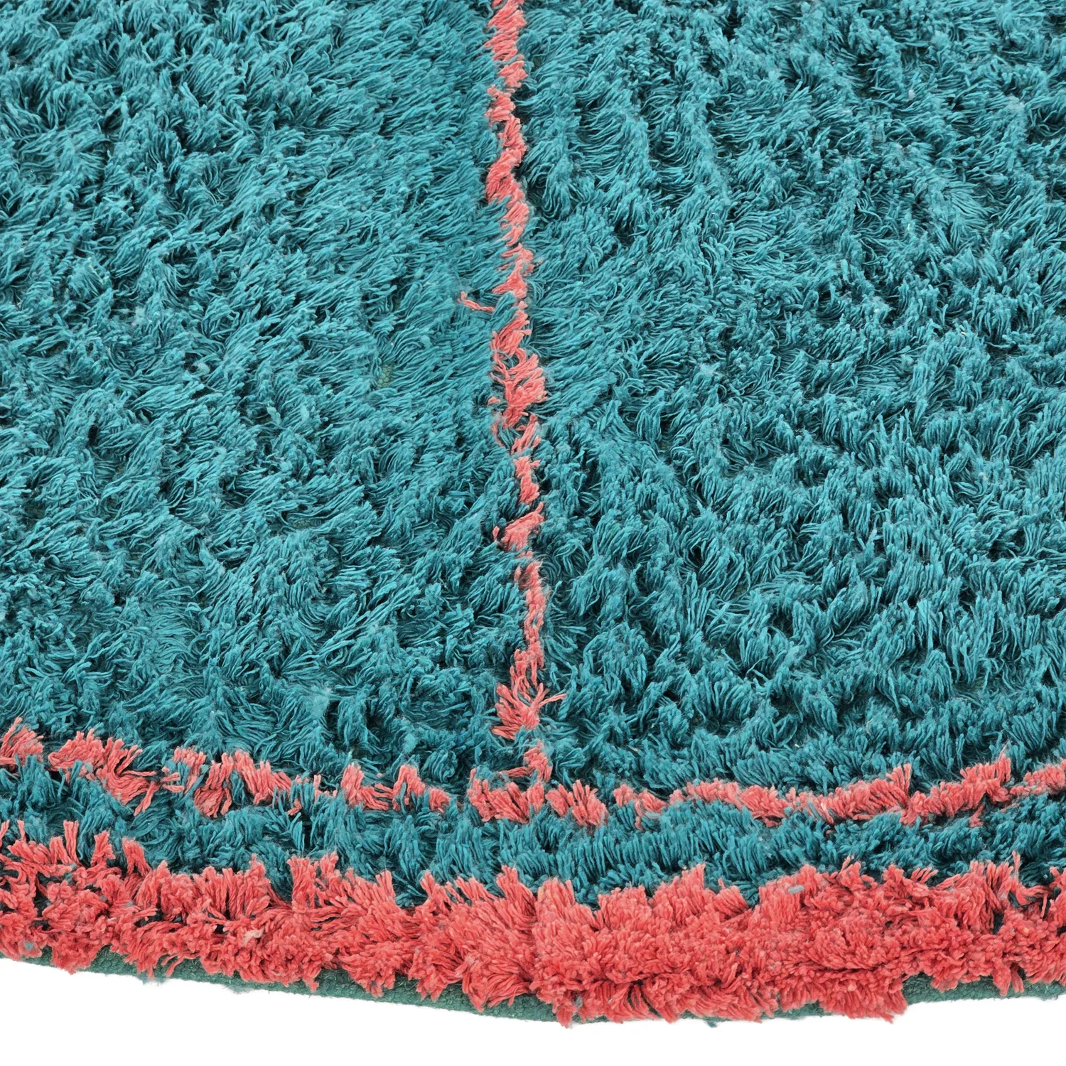 Rond vloerkleed - Lana Natural Cotton Shaggy (turkoois/roze)