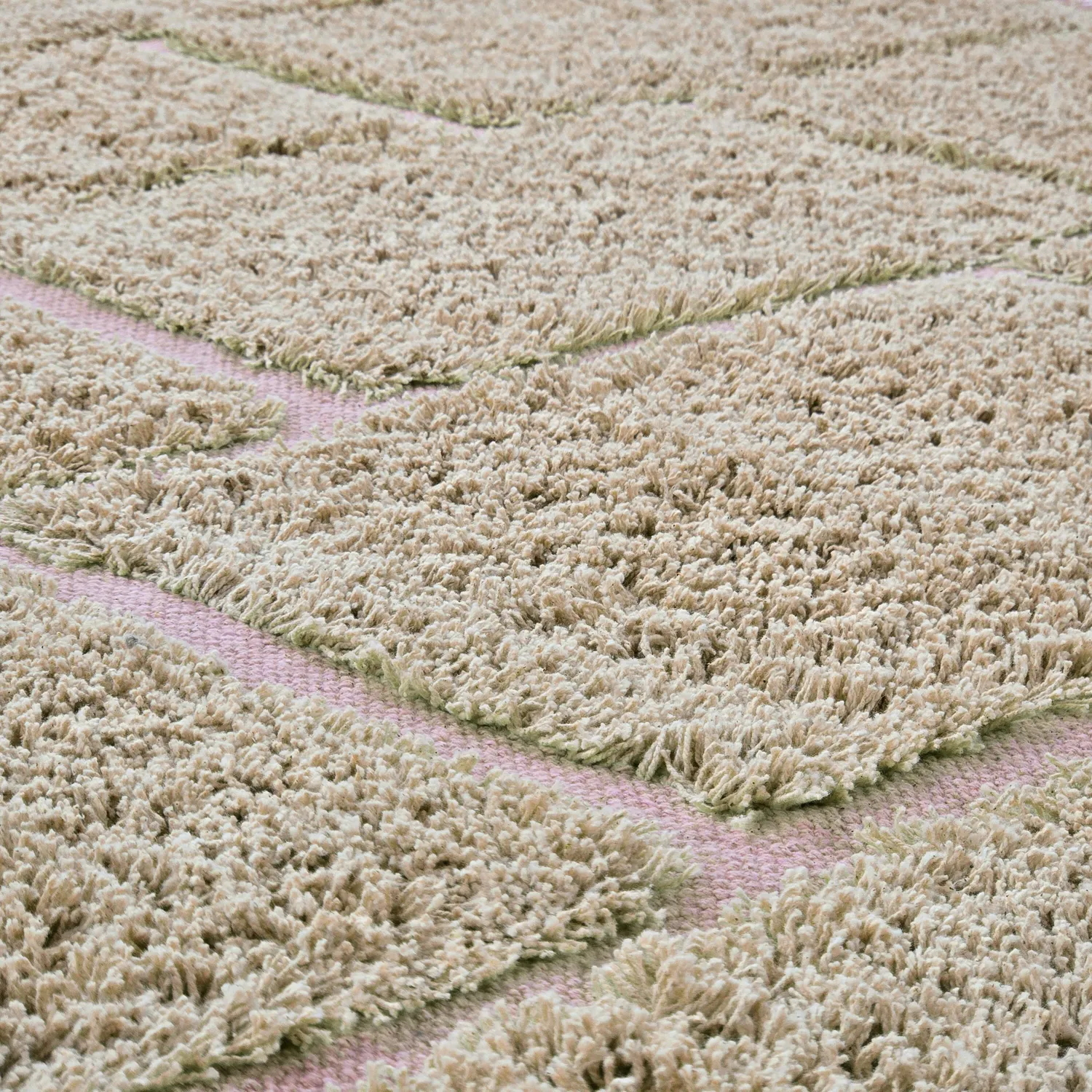 Hoogpolig vloerkleed - Lindley Natural Cotton Shaggy (beige/roze)