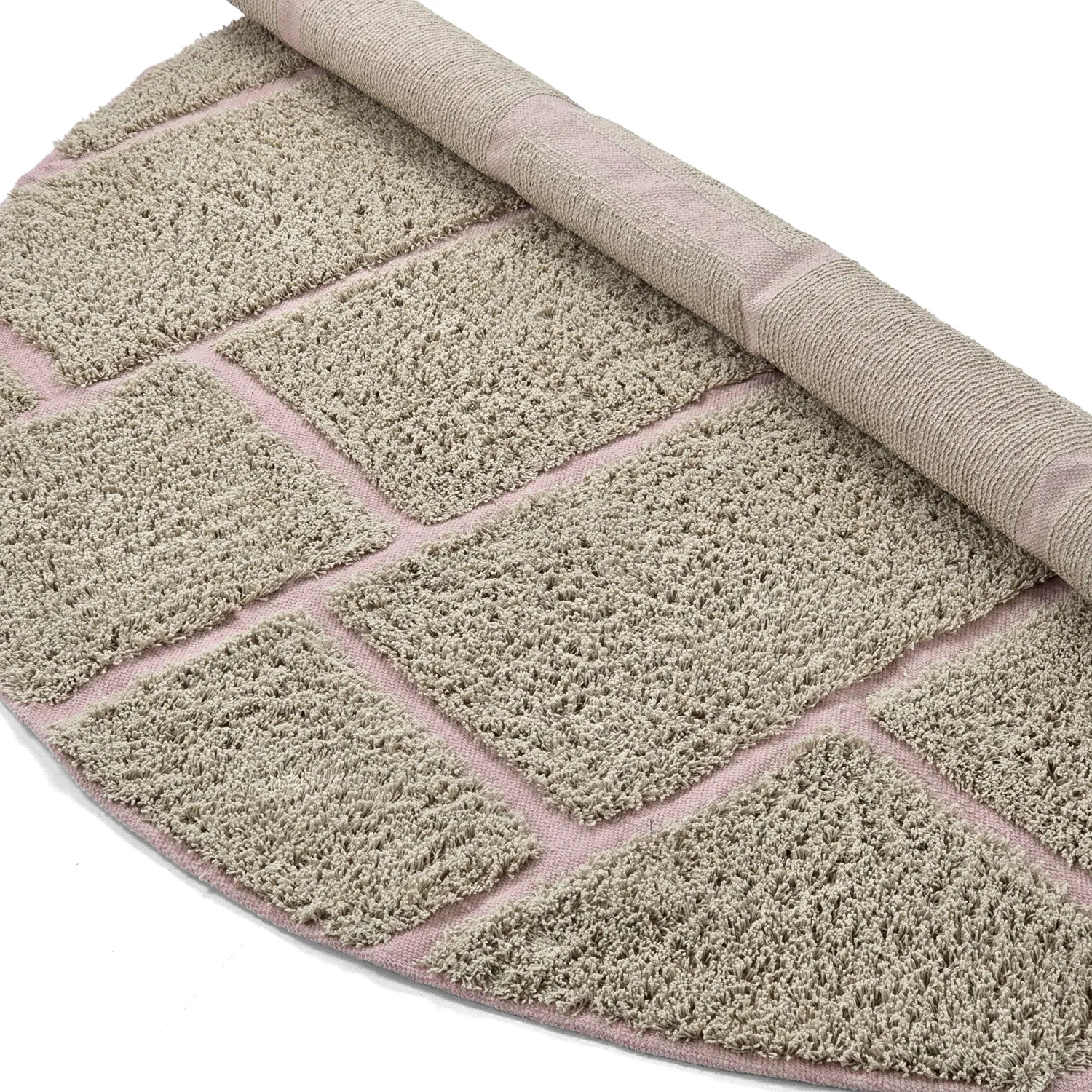 Ronde vloerkleden - Lindley Natural Cotton Shaggy (beige/roze)