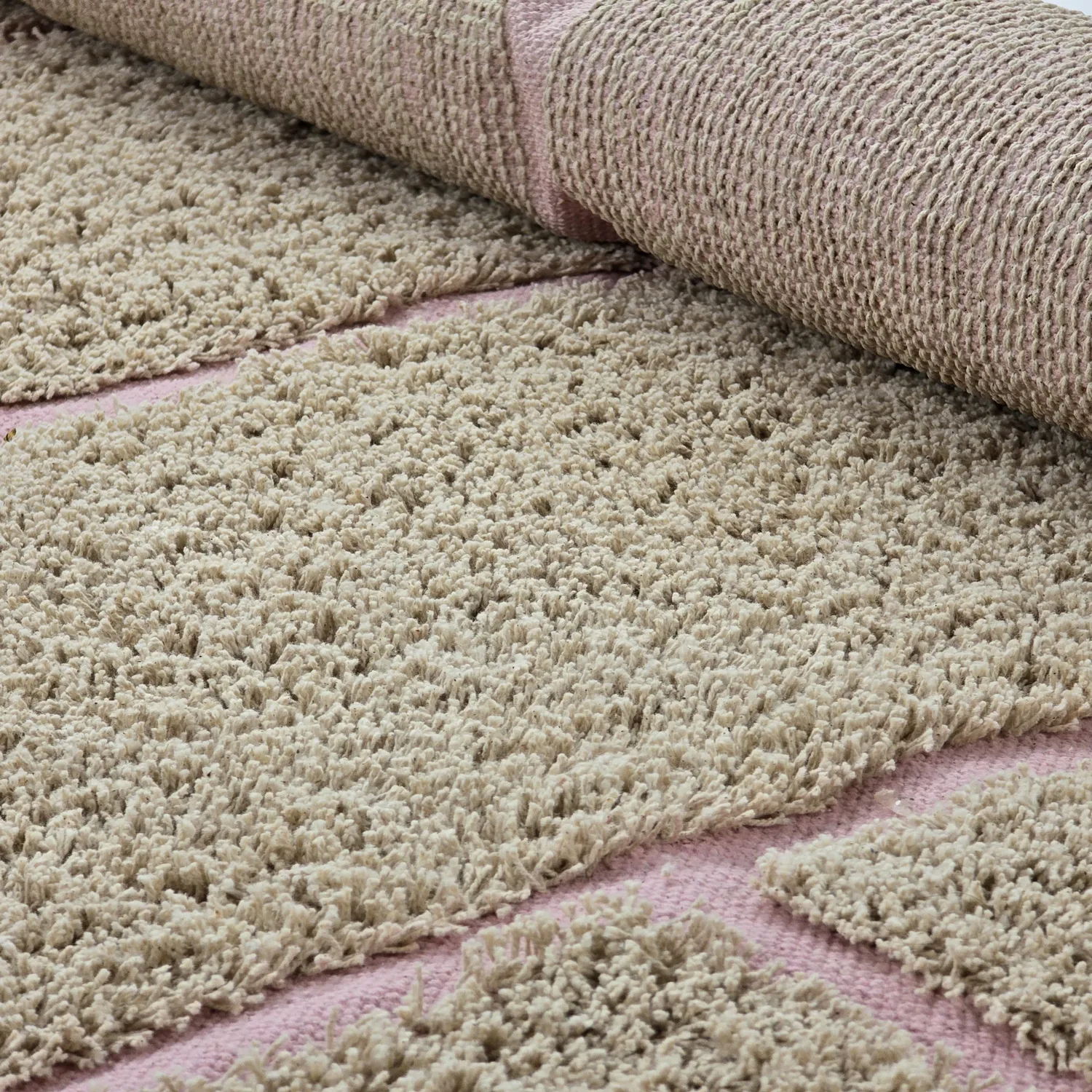 Ronde vloerkleden - Lindley Natural Cotton Shaggy (beige/roze)