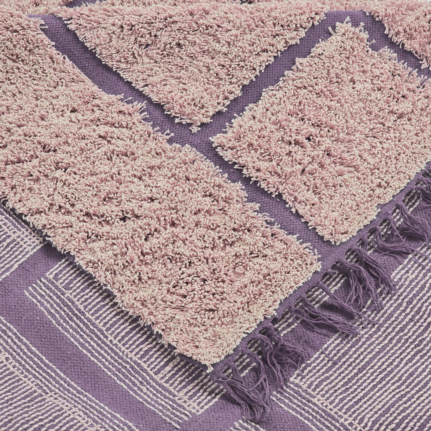 Hoogpolig vloerkleed - Lindley Natural Cotton Shaggy (roze/paars)