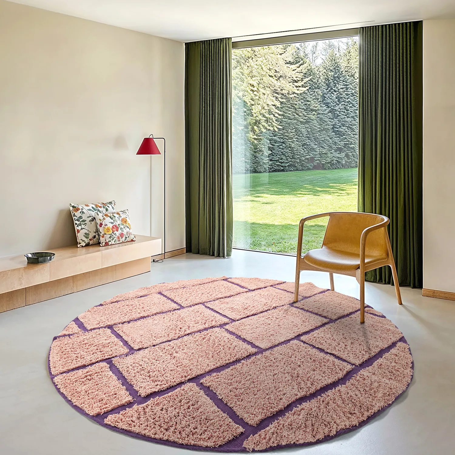 Ronde vloerkleden - Lindley Natural Cotton Shaggy (roze/paars)