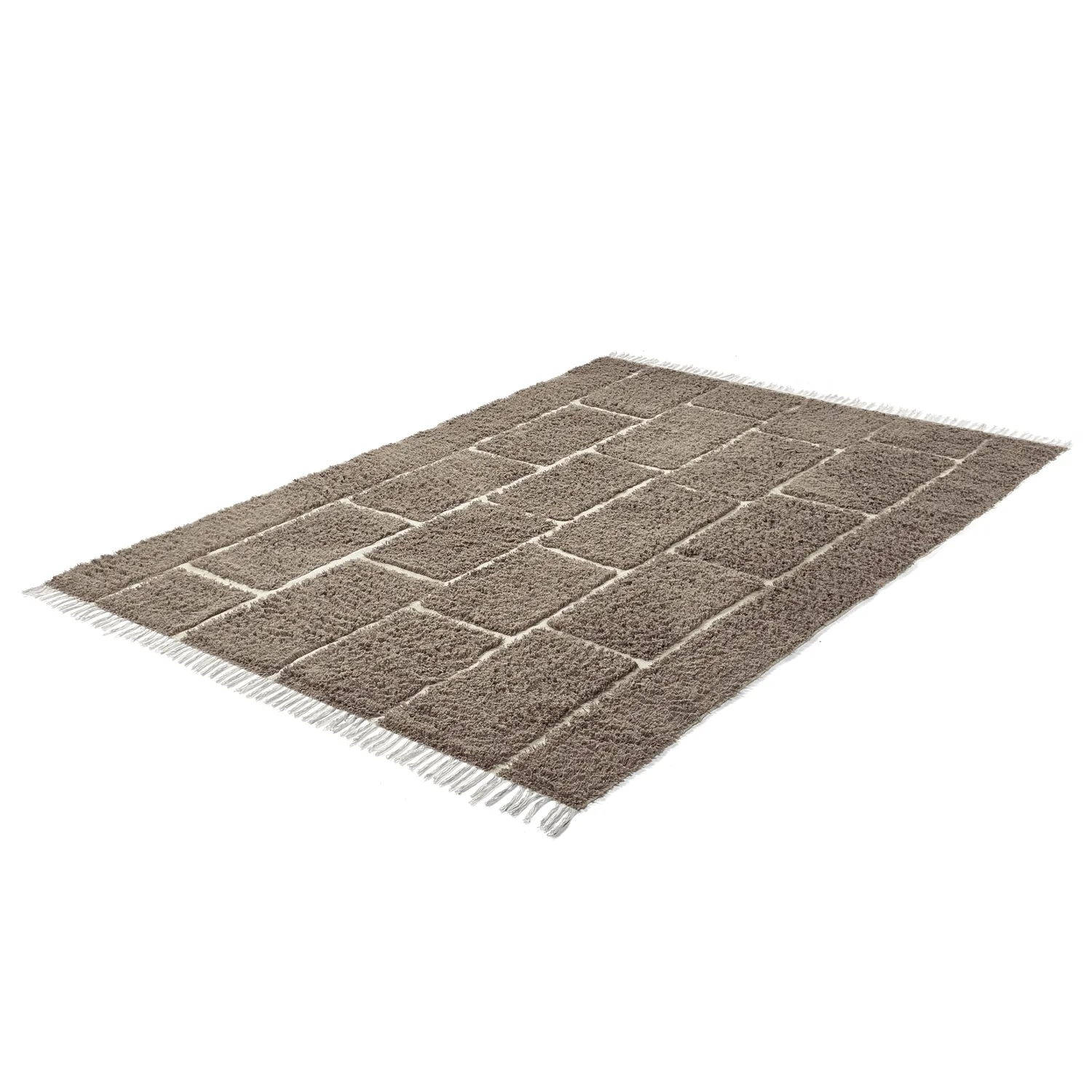 Hoogpolig vloerkleed - Lindley Natural Cotton Shaggy (taupe/grijs)