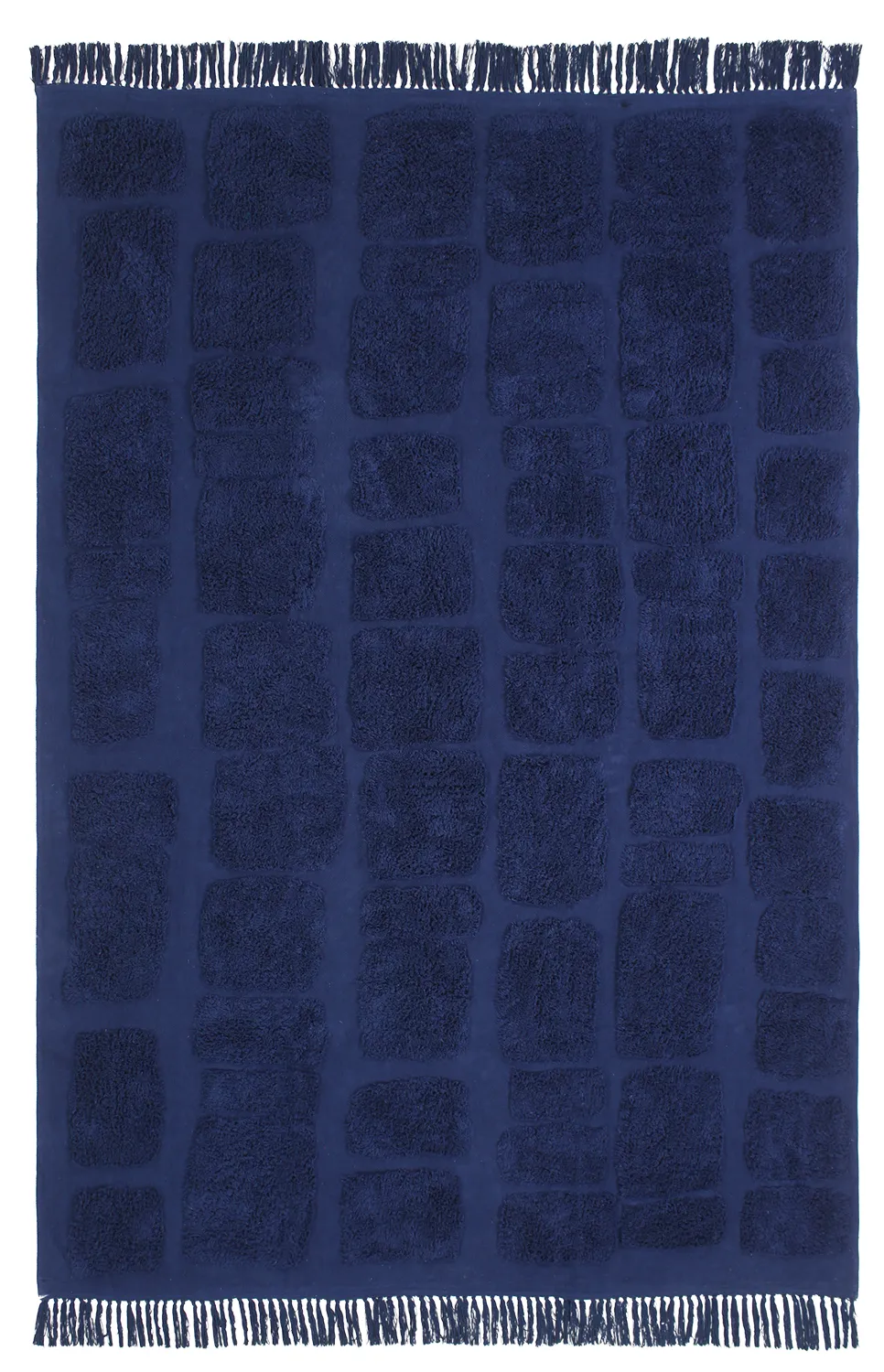 Hoogpolig vloerkleed - Salem Natural Cotton Shaggy (donkerblauw)
