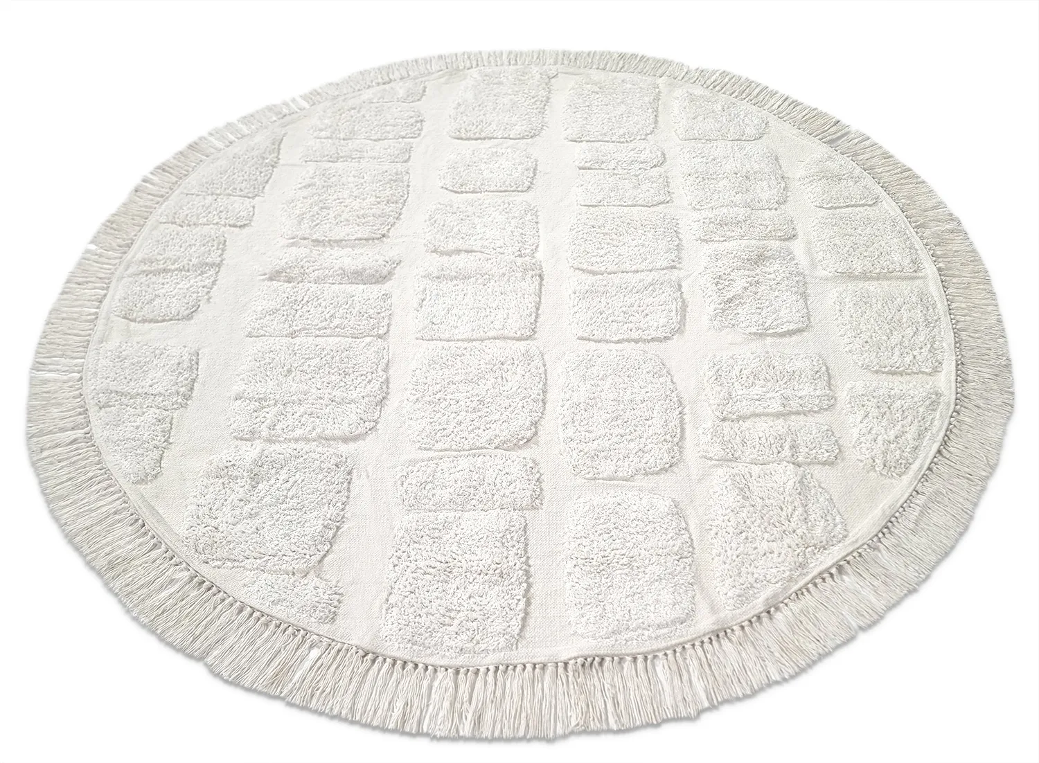 Ronde vloerkleden - Salem Natural Cotton Shaggy (offwhite)