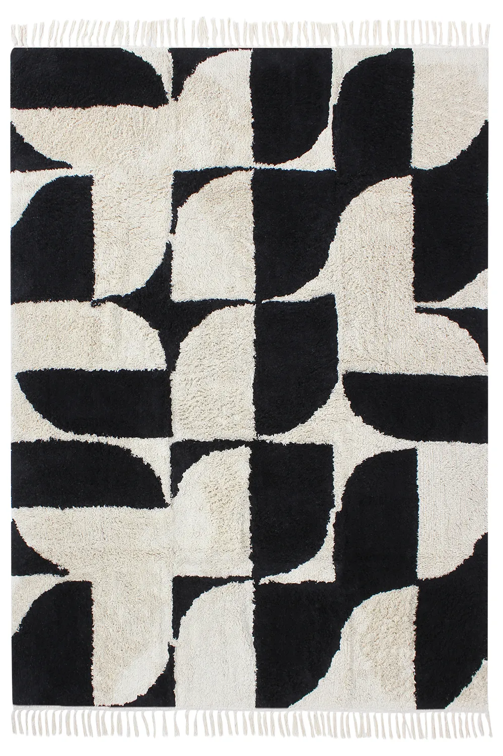 Hoogpolig vloerkleed - Siberia Natural Cotton Shaggy (offwhite/zwart)
