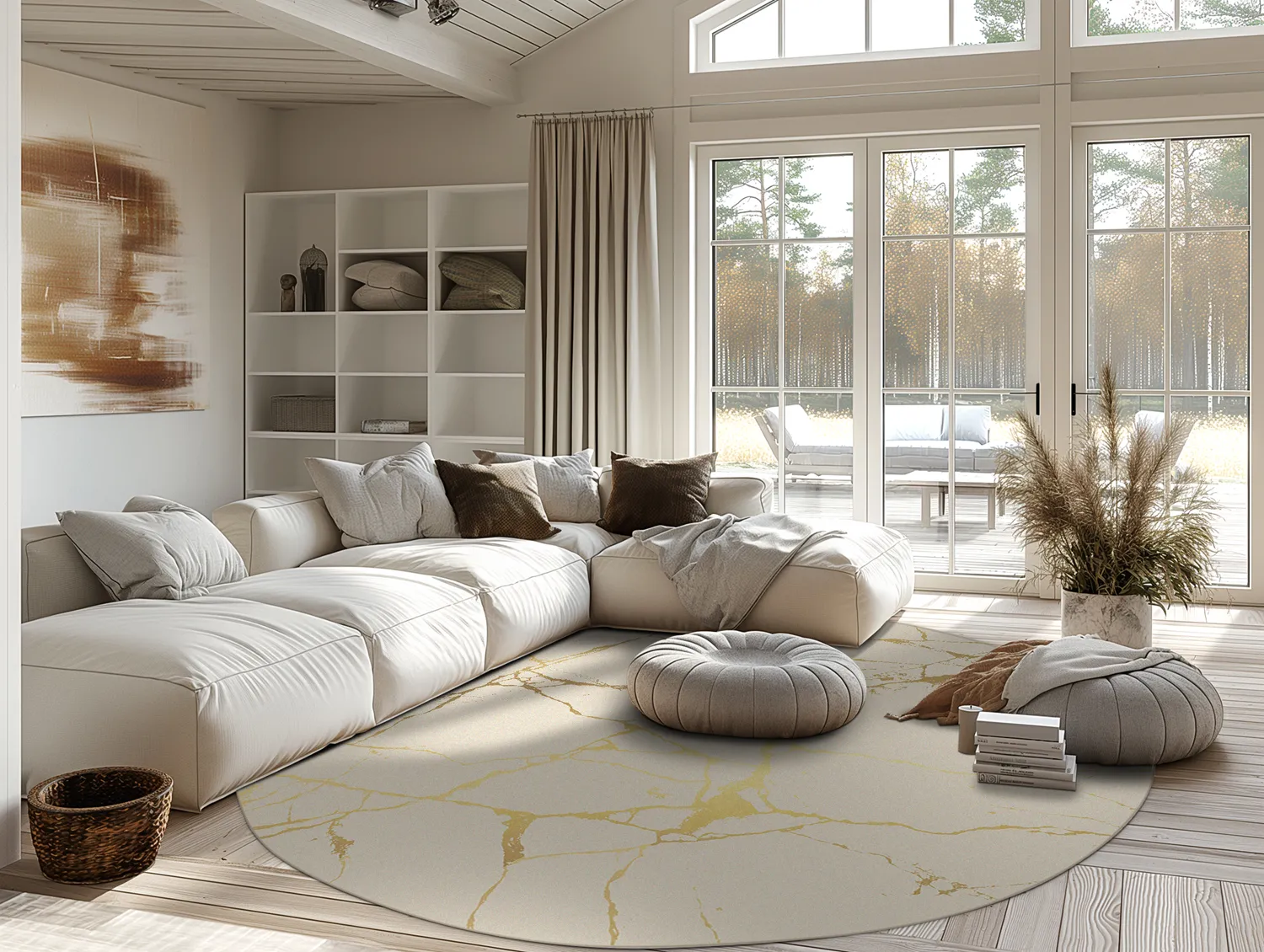 Rond vloerkleed - Vieste (beige/goud)