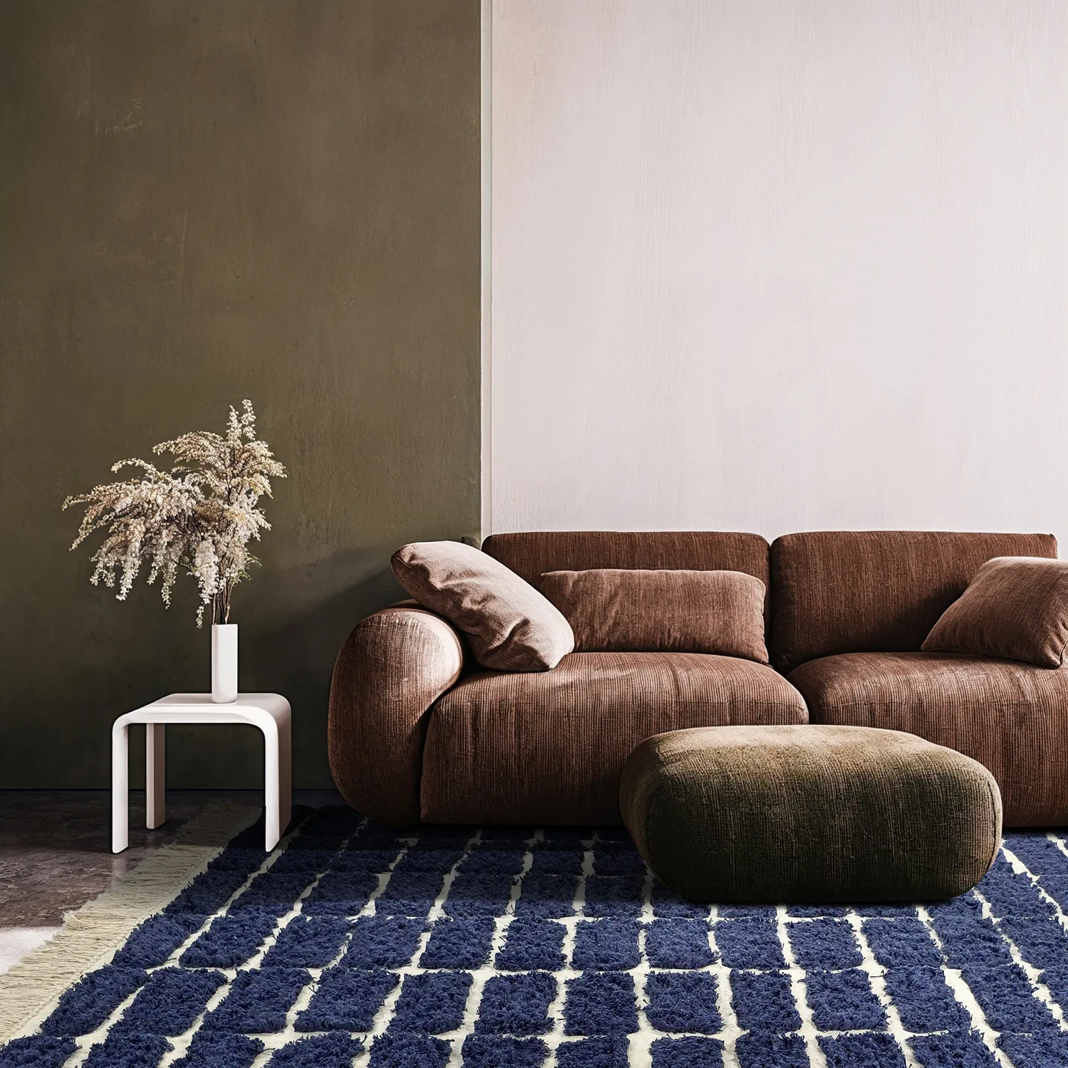 Hoogpolig vloerkleed - Zola Natural Cotton Shaggy (blauw)