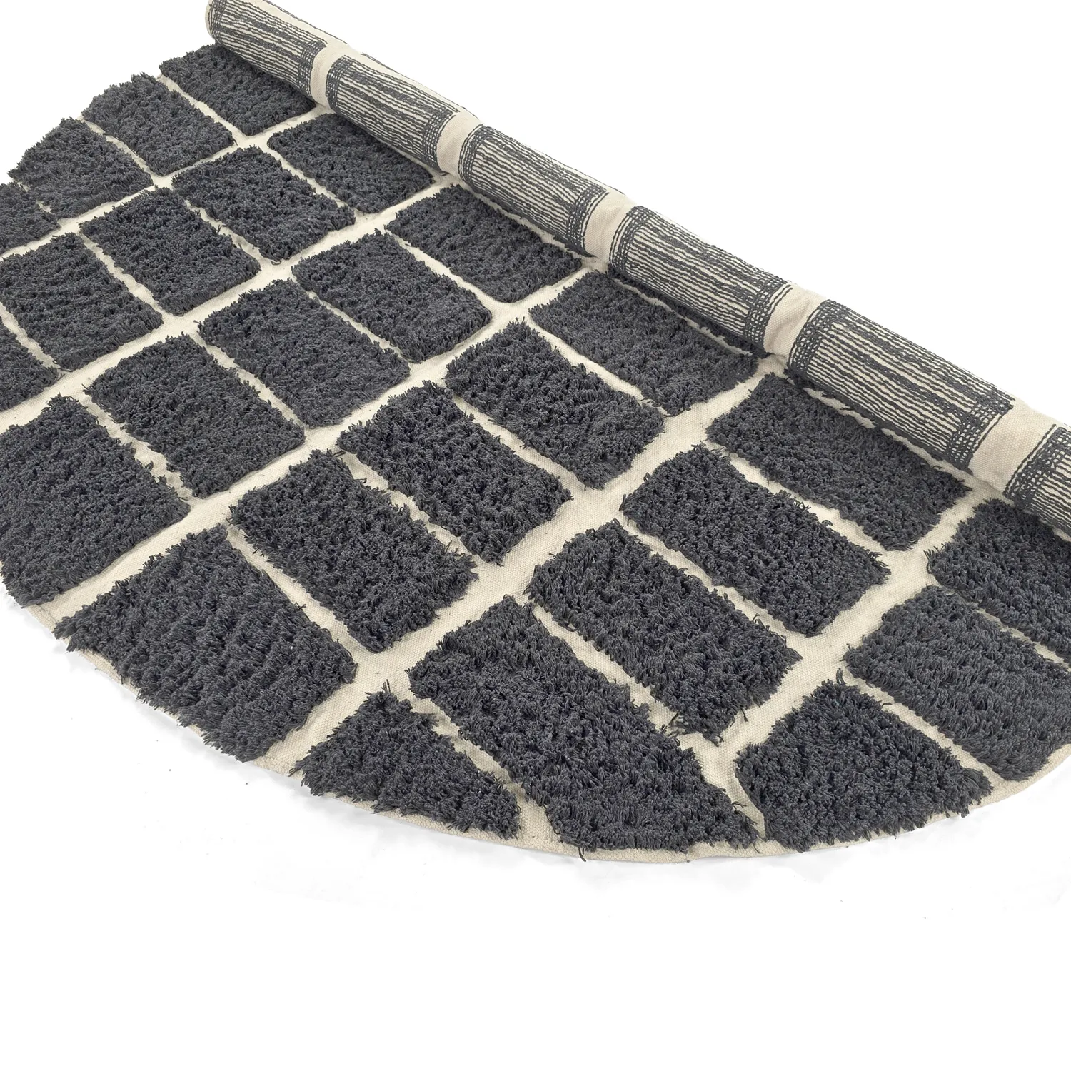 Rond vloerkleed - Zola Natural Cotton Shaggy (donkergrijs)