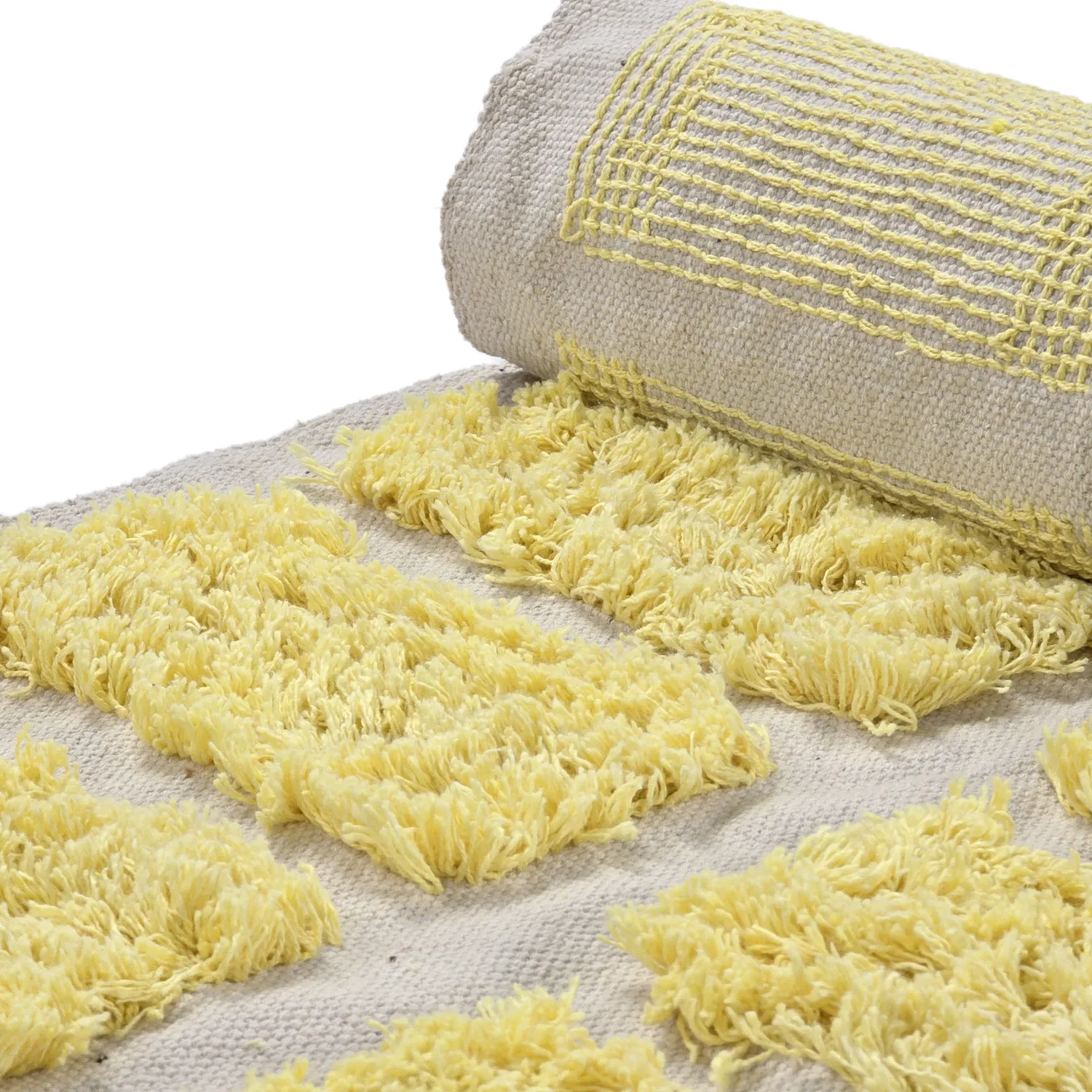 Hoogpolig vloerkleed - Zola Natural Cotton Shaggy (geel)
