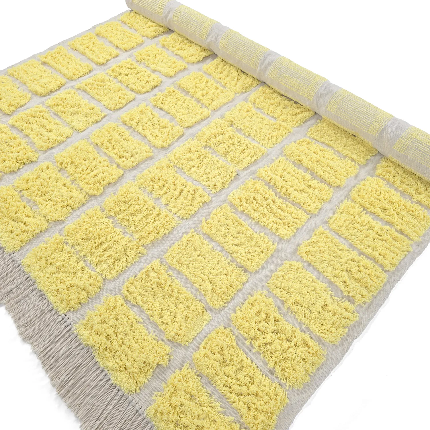 Hoogpolig vloerkleed - Zola Natural Cotton Shaggy (geel)