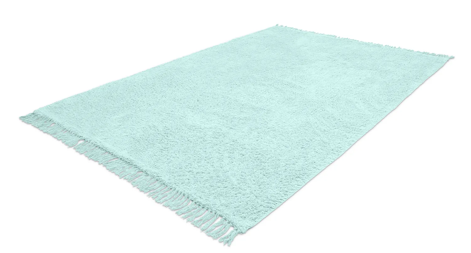 Hoogpolig vloerkleed - Alba Natural Cotton Shaggy (turkoois)