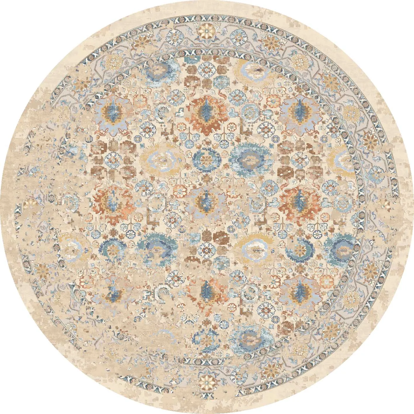 Ronde vloerkleden - Oakley (beige/blauw)