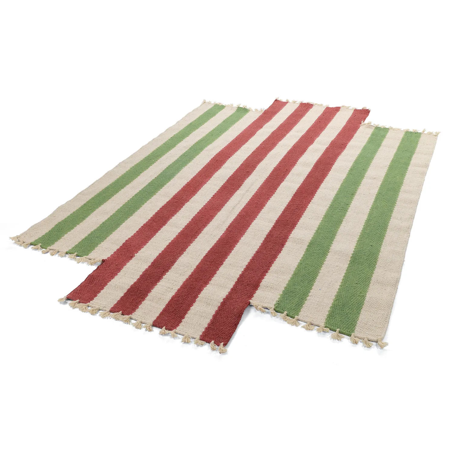 Onregelmatig wollen tapijt - Kystaro (crème/groen/rood)